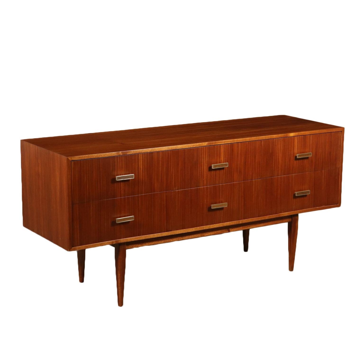 Chest of Drawers Mahogany Veneer Brass Vintage, Italy, 1950s