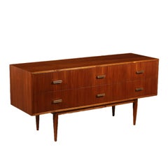 Chest of Drawers Mahogany Veneer Brass Vintage, Italy, 1950s