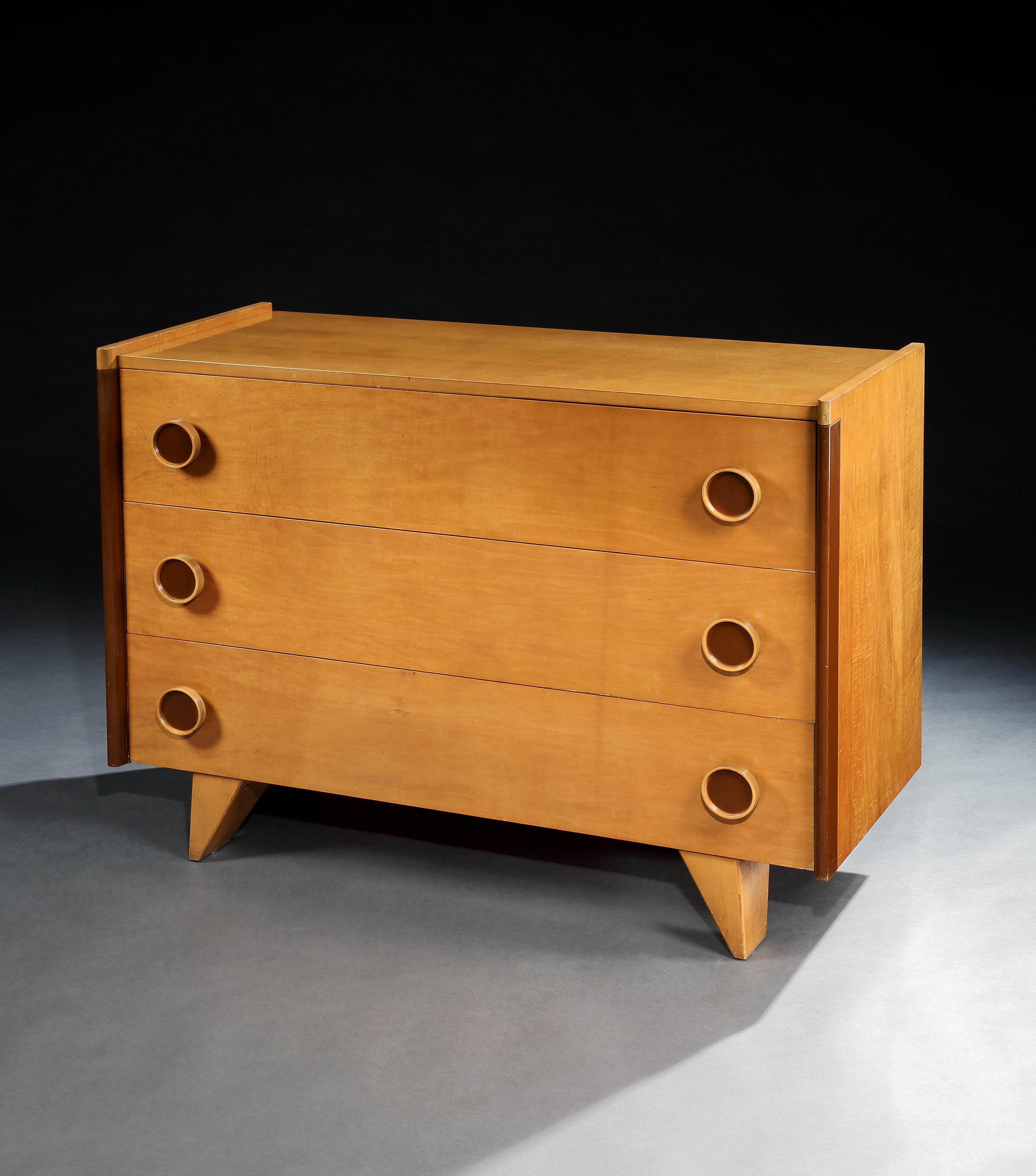 Designer : Gilbert Rohde
Model ; Dresser 4041 Honeymoon Furniture for Young America,
Maker : Kroehler
Exhibited :   'America at Home' at the New York World's Fair 1940.  

Created by Gilbert Rohde, 1940's foremost furniture designer, expressly to