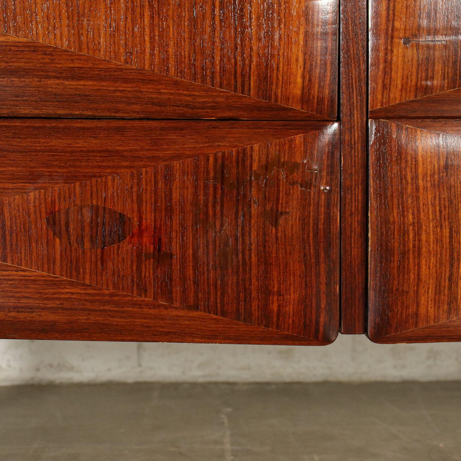 Chest of Drawers Mirror Wood Brass, Italy, 1950s 3