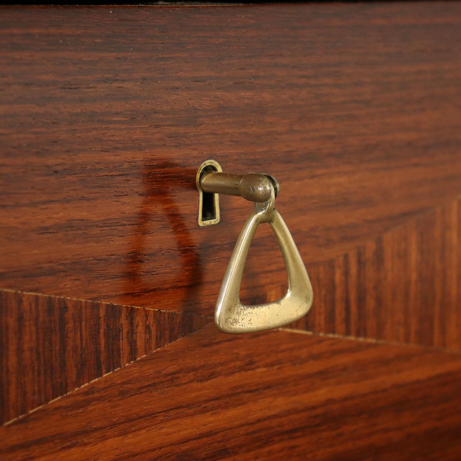 Chest of Drawers Mirror Wood Brass, Italy, 1950s 2