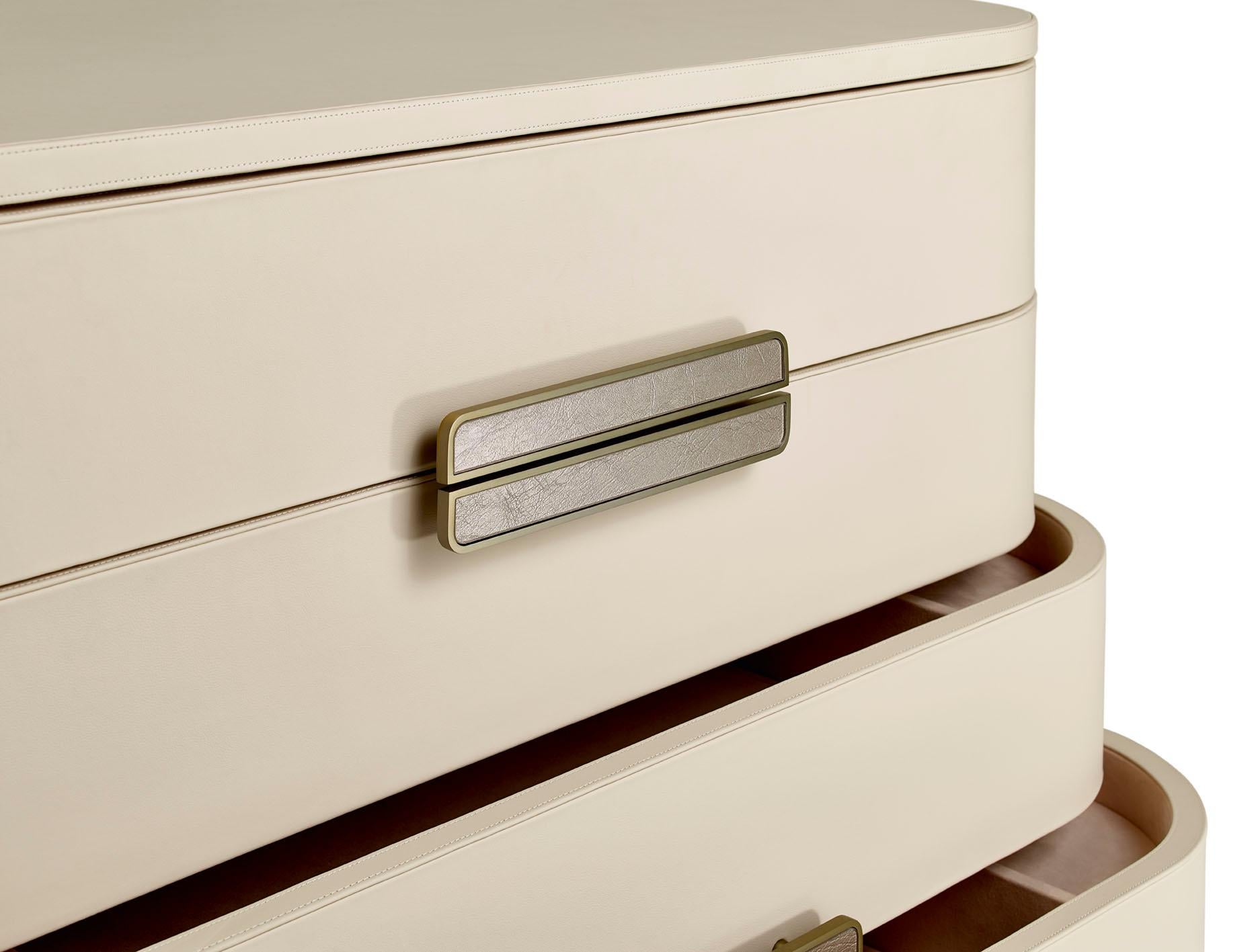 Italian Chest of Drawers Nabuk or Leather Upholstered Paint Pulls with Vetrite Insert For Sale