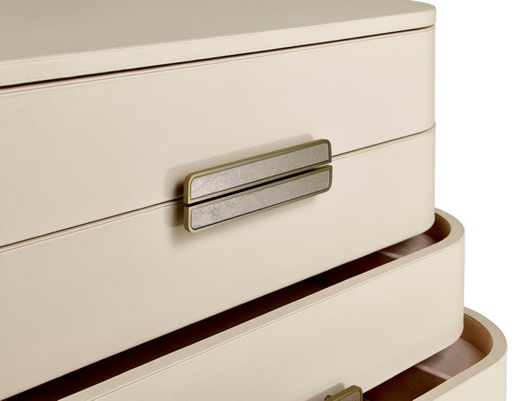 Italian Chest of Drawers Nabuk or Leather Upholstered Paint Pulls with Vetrite Insert For Sale