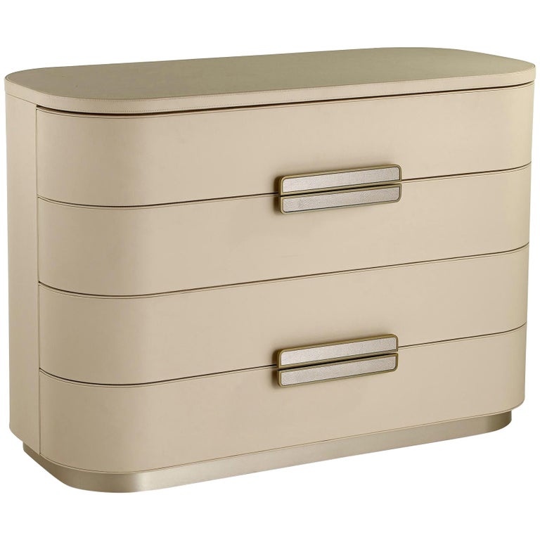 Chest of Drawers Nabuk or Leather Upholstered Paint Pulls with Vetrite Insert For Sale