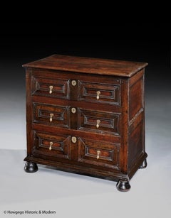 Chest of Drawers Oak Cushion Moulding Panelled Bun Feet Drop Handles Vernacular