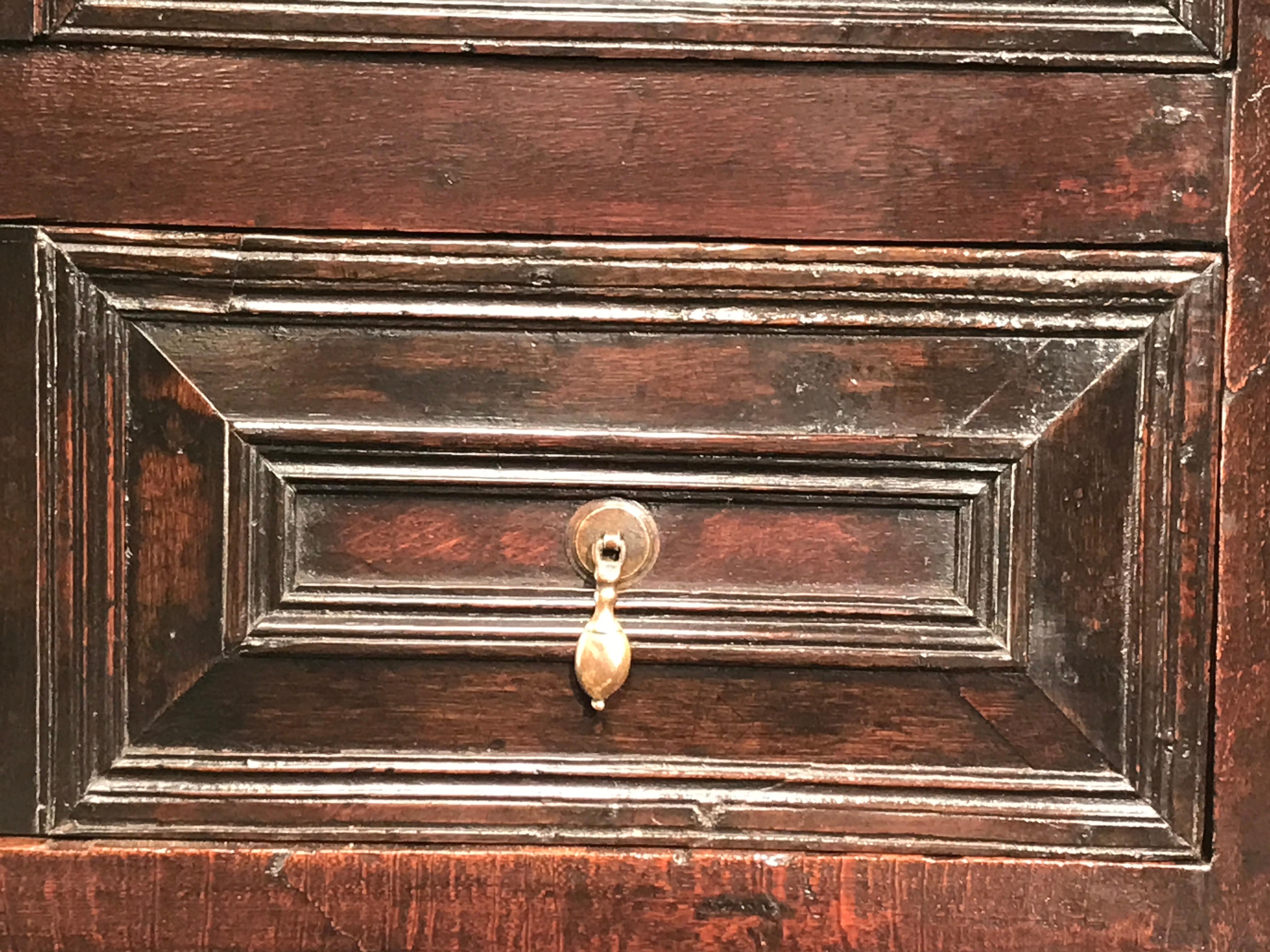 Chest of Drawers Oak Cushion Moulding Panelled Bun Feet Drop Handles Vernacular In Good Condition For Sale In BUNGAY, SUFFOLK