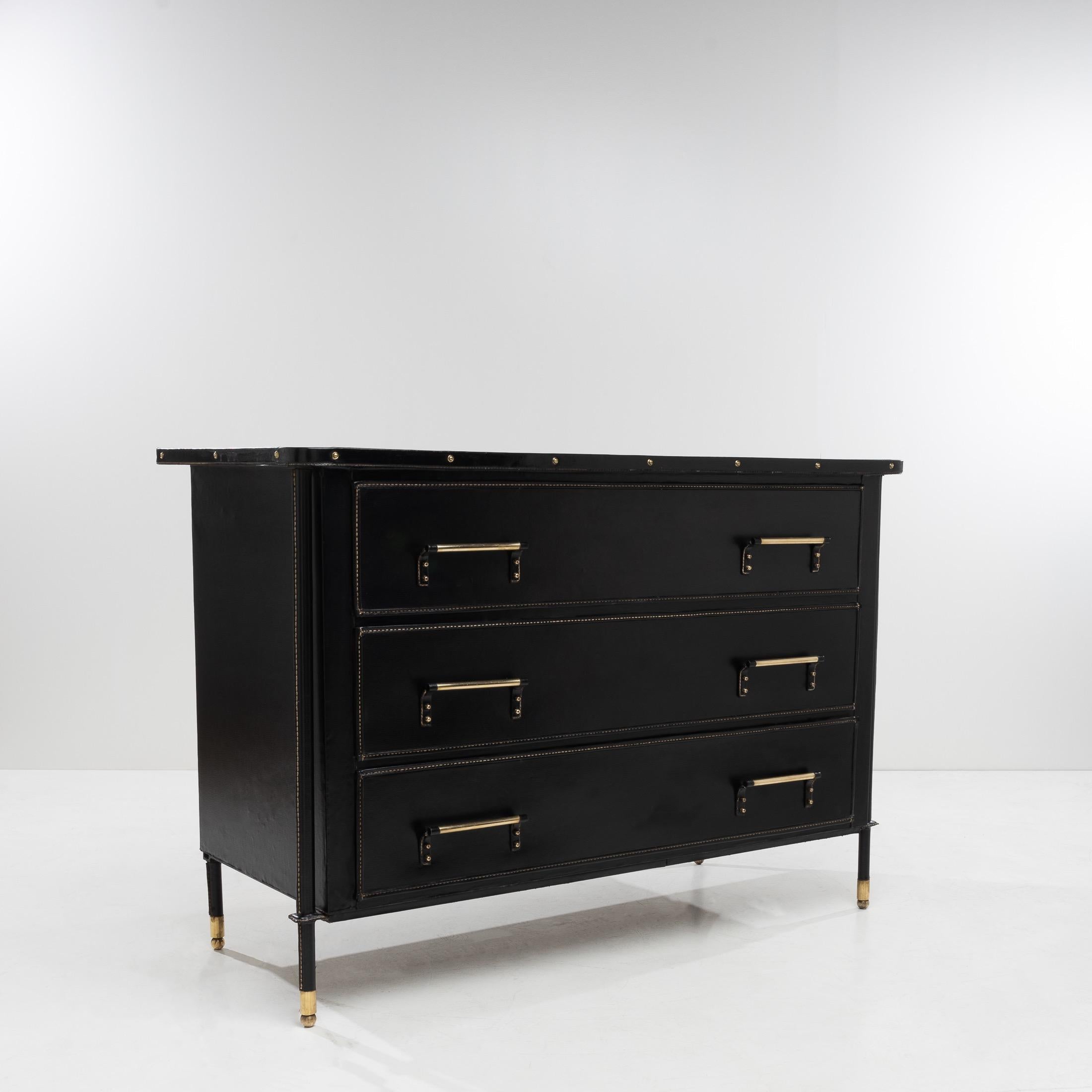 Mid-Century Modern Chest of Drawers “Pantalonnière” with Three Drawers by Jacques Adnet, France For Sale