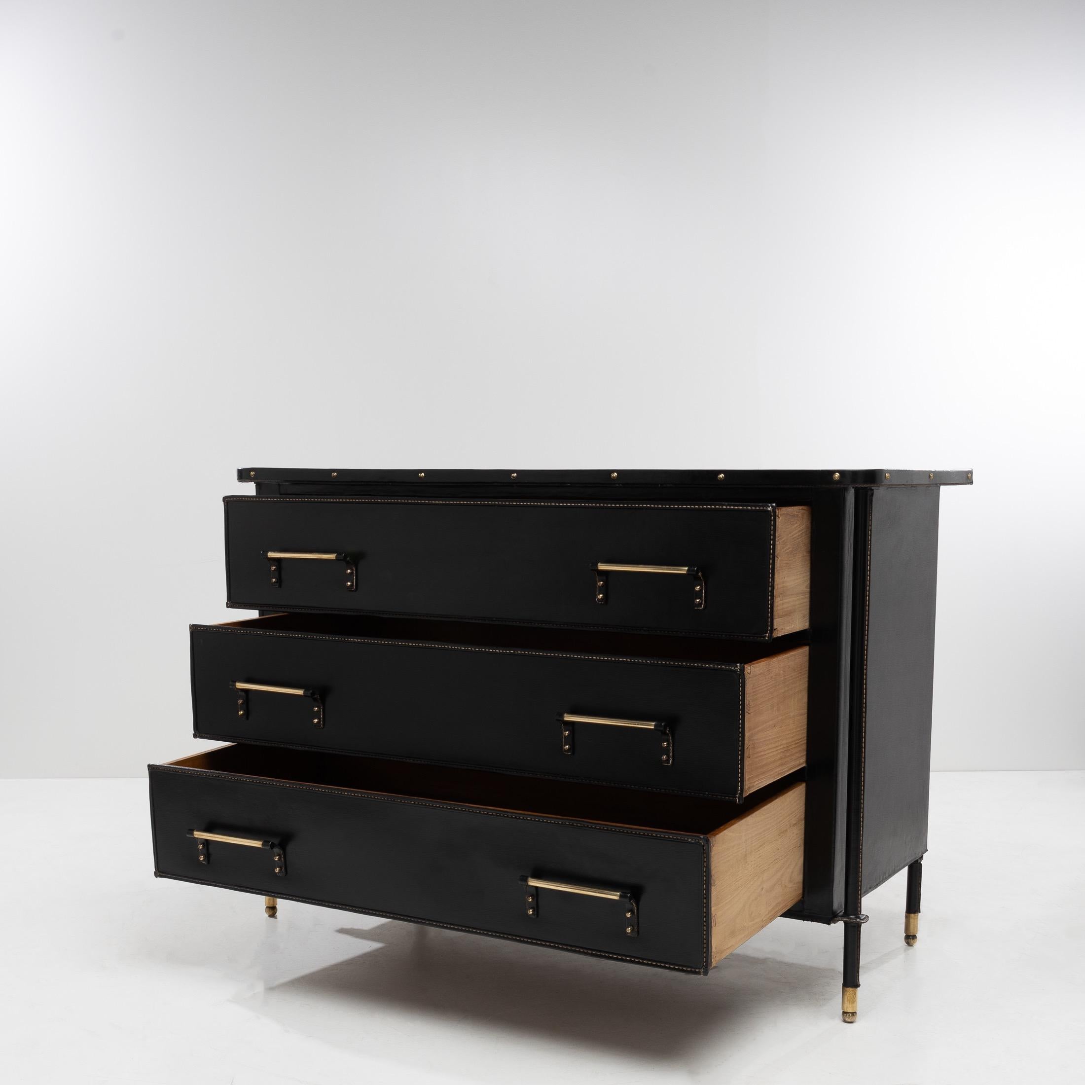 French Chest of Drawers “Pantalonnière” with Three Drawers by Jacques Adnet, France For Sale