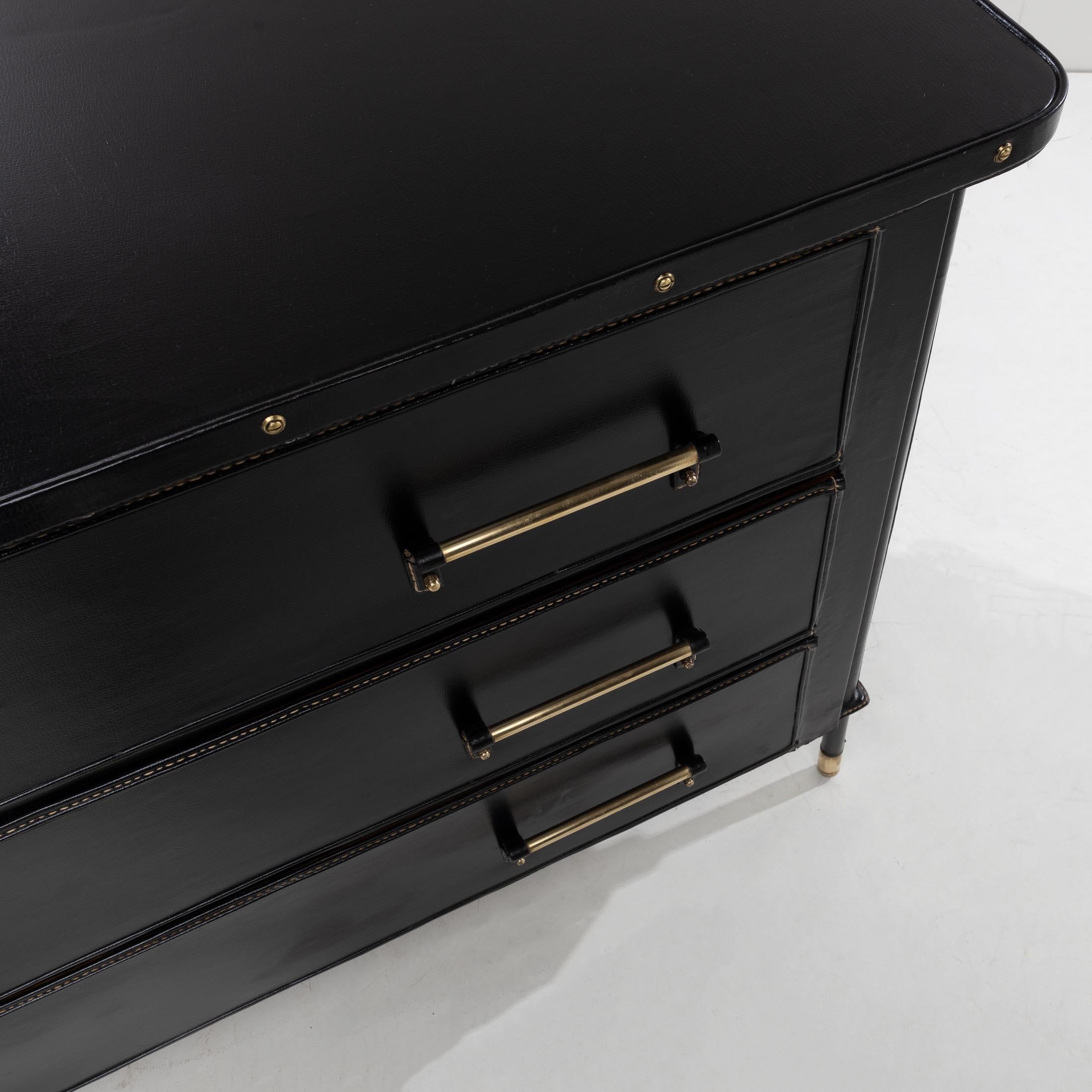 Brass Chest of Drawers “Pantalonnière” with Three Drawers by Jacques Adnet, France For Sale