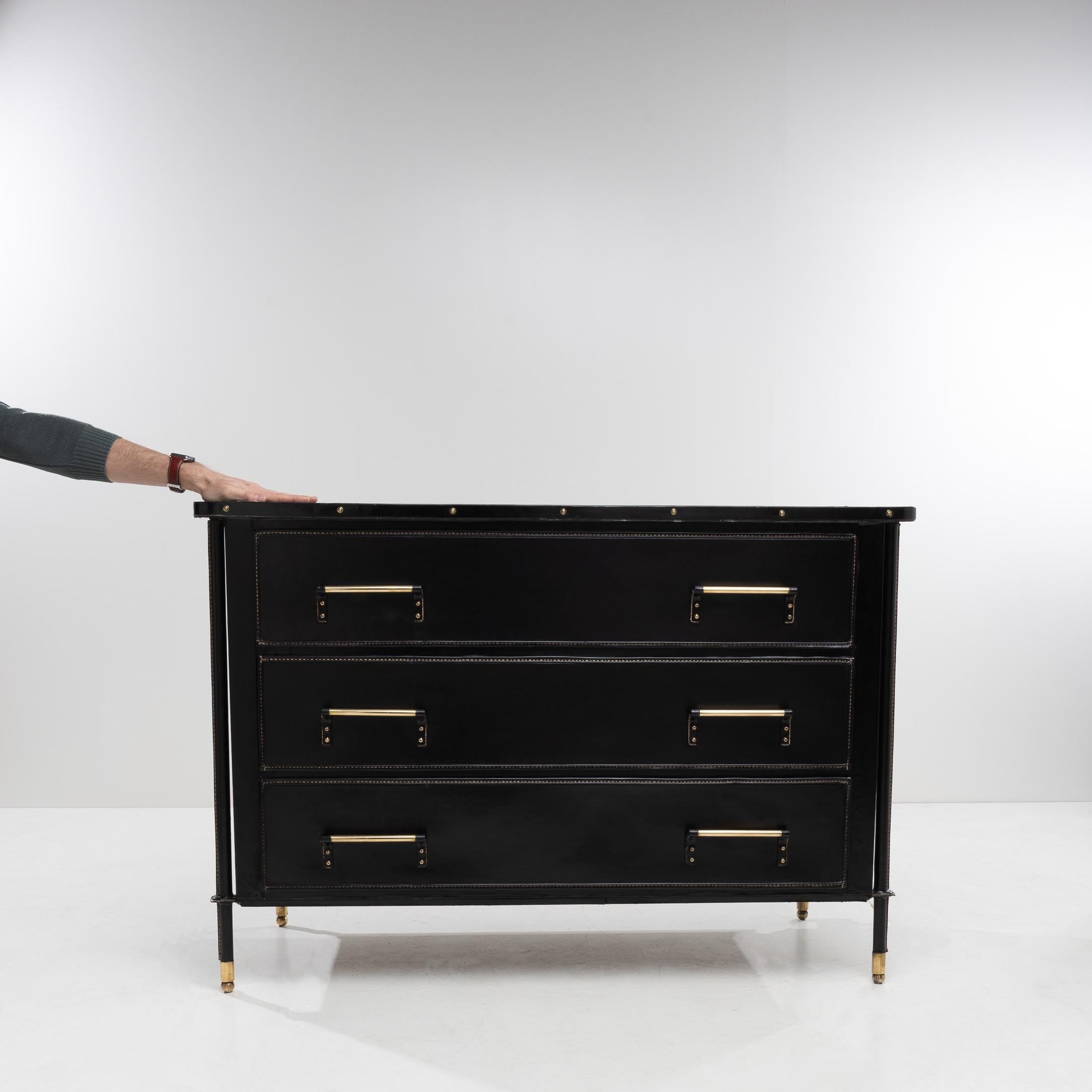 Chest of Drawers “Pantalonnière” with Three Drawers by Jacques Adnet, France For Sale 1
