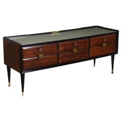 Vintage Chest of Drawers Rosewood Veneer Ebony Brass Italy 50s-60s