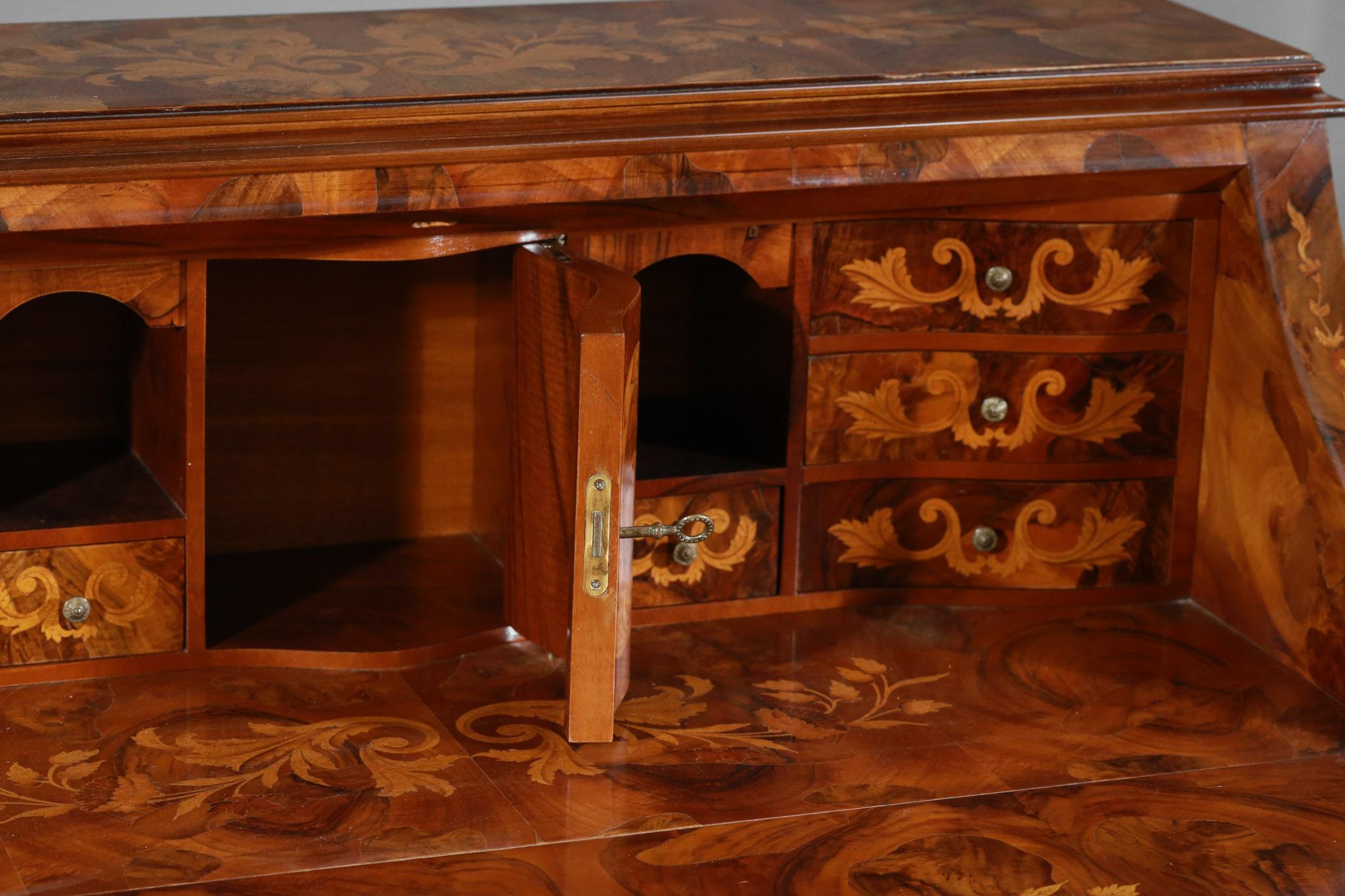 Wood Chest of Drawers / Secretary in Dutch Style Marquetry Holland Design For Sale