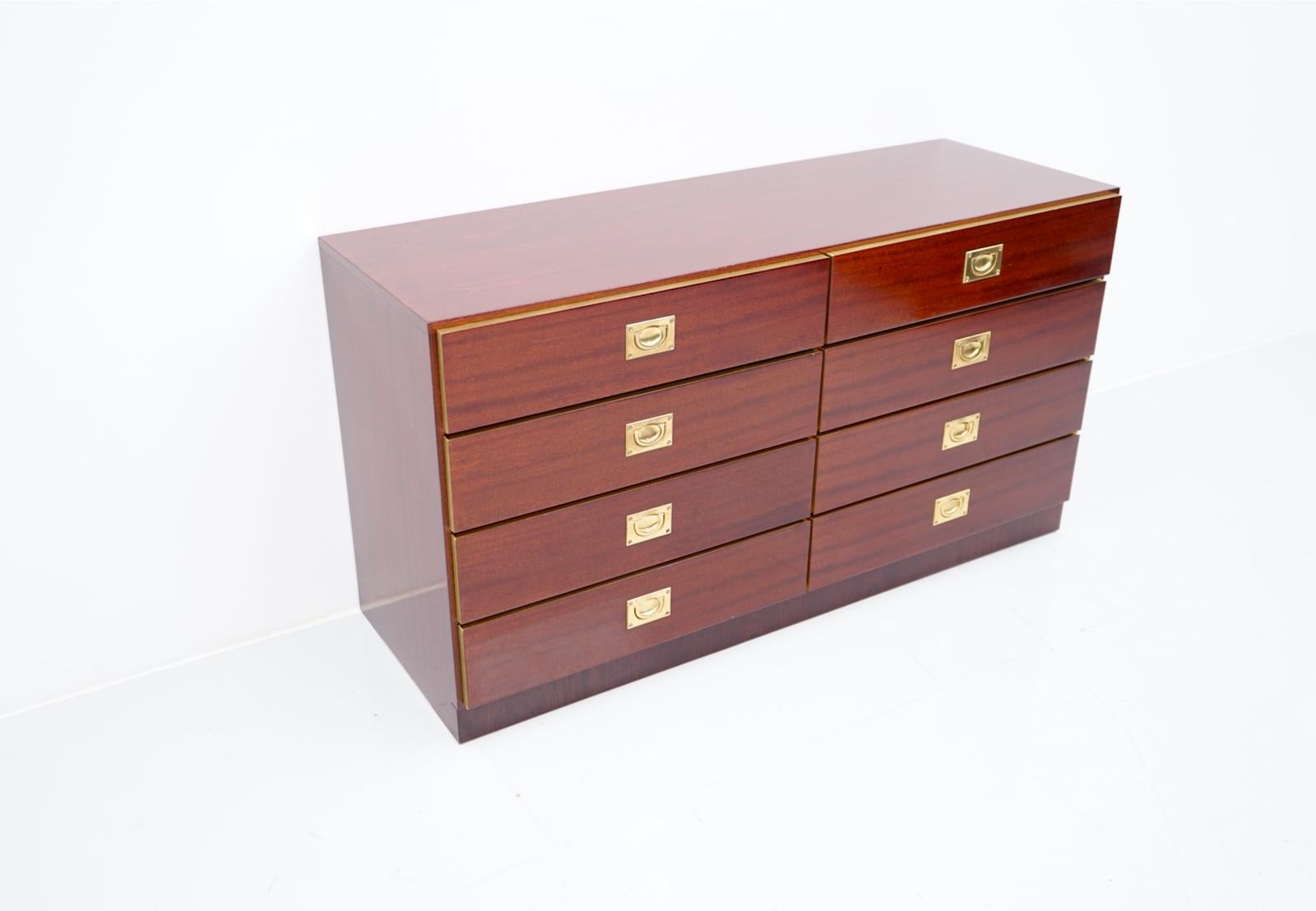 Chest of Drawers, Sideboard in Mahogany and Brass, 1970s For Sale 4