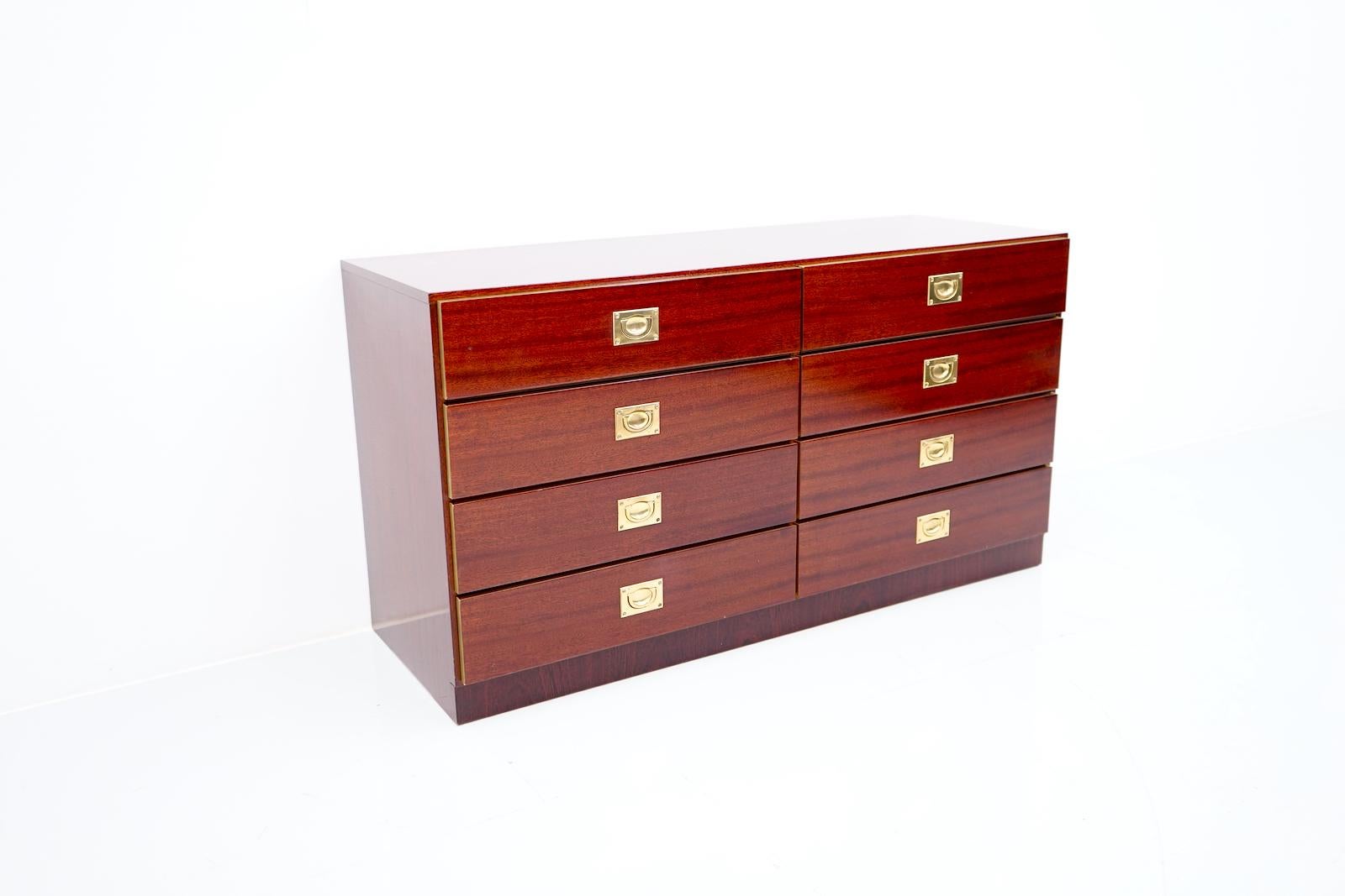 Chest of Drawers, Sideboard in Mahogany and Brass, 1970s For Sale 5