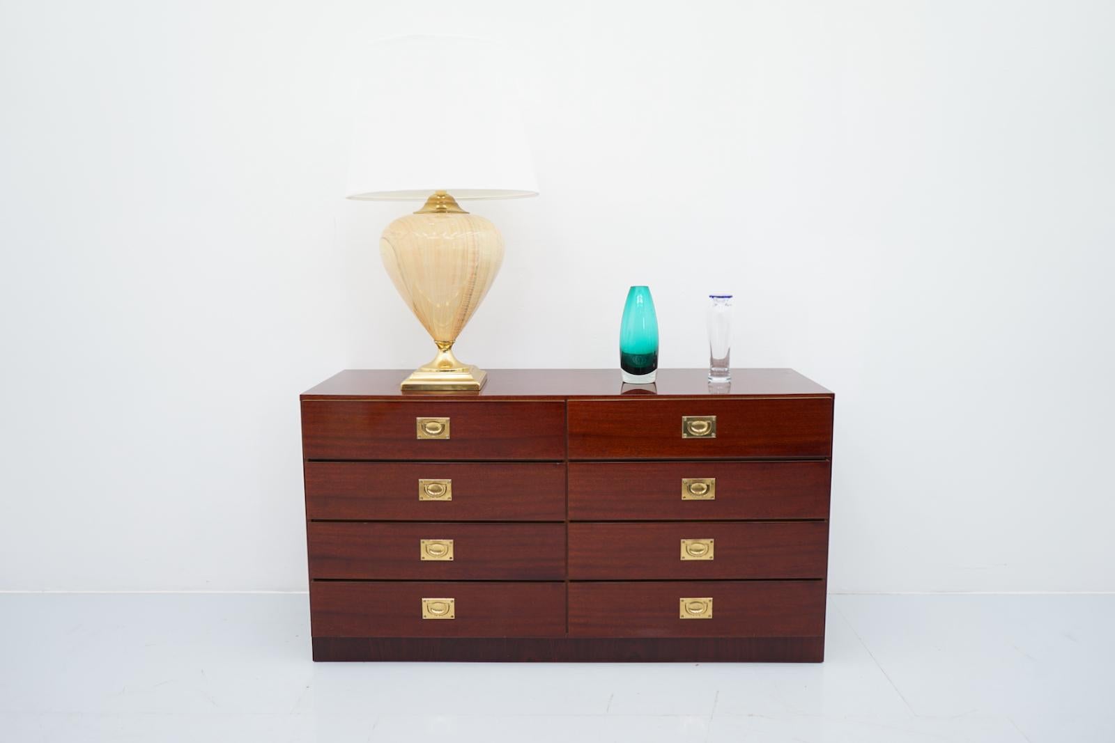 Chest of Drawers, Sideboard in Mahogany and Brass, 1970s For Sale 6