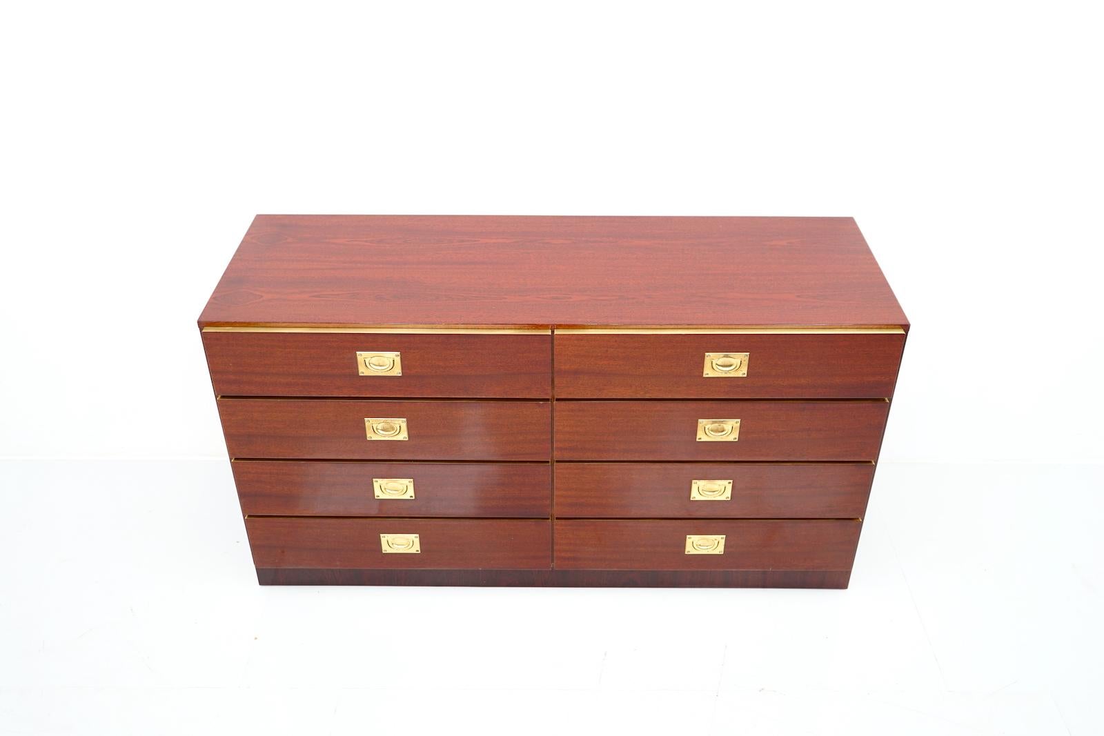 Chest of Drawers, Sideboard in Mahogany and Brass, 1970s For Sale 2
