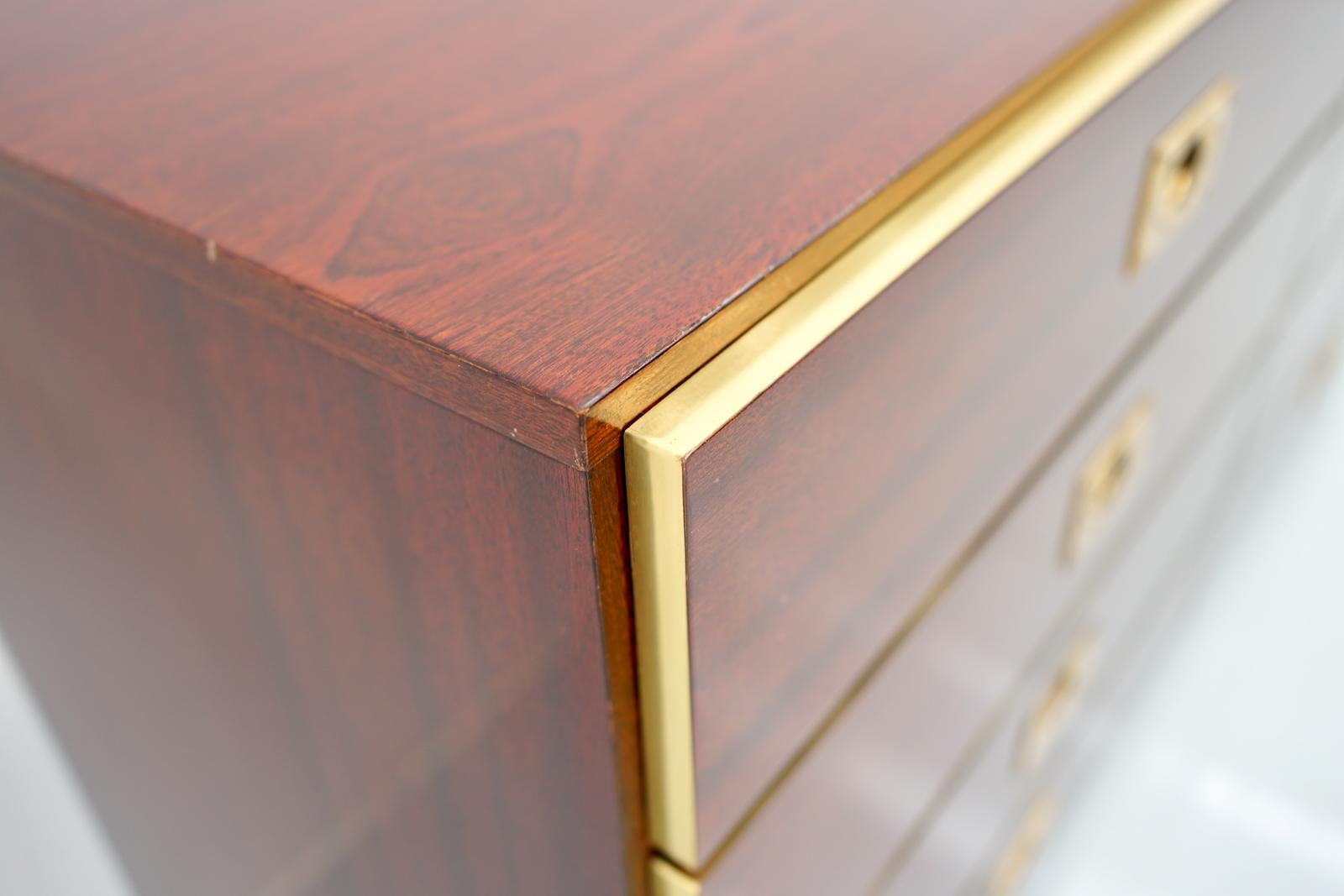 Chest of Drawers, Sideboard in Mahogany and Brass, 1970s For Sale 3