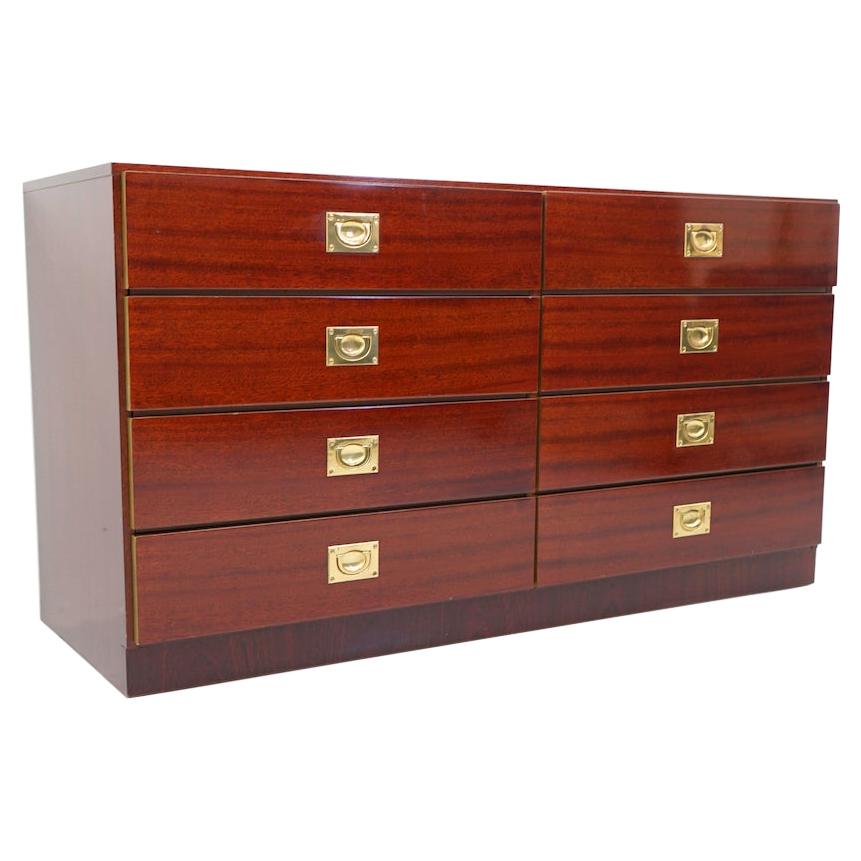 Chest of Drawers, Sideboard in Mahogany and Brass, 1970s For Sale