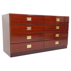 Chest of Drawers, Sideboard in Mahogany and Brass, 1970s