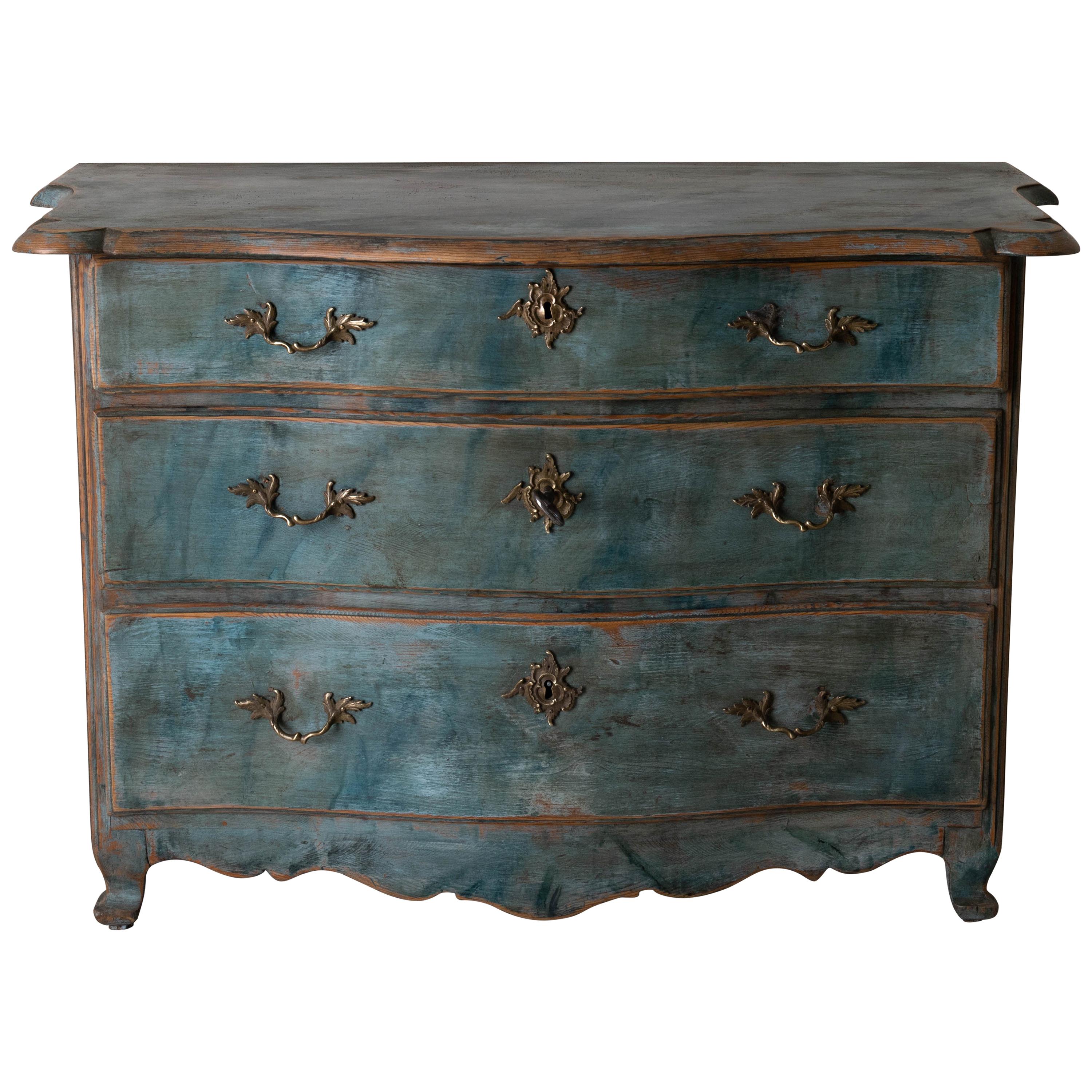 Chest of Drawers Swedish Blue Baroque 18th Century Sweden