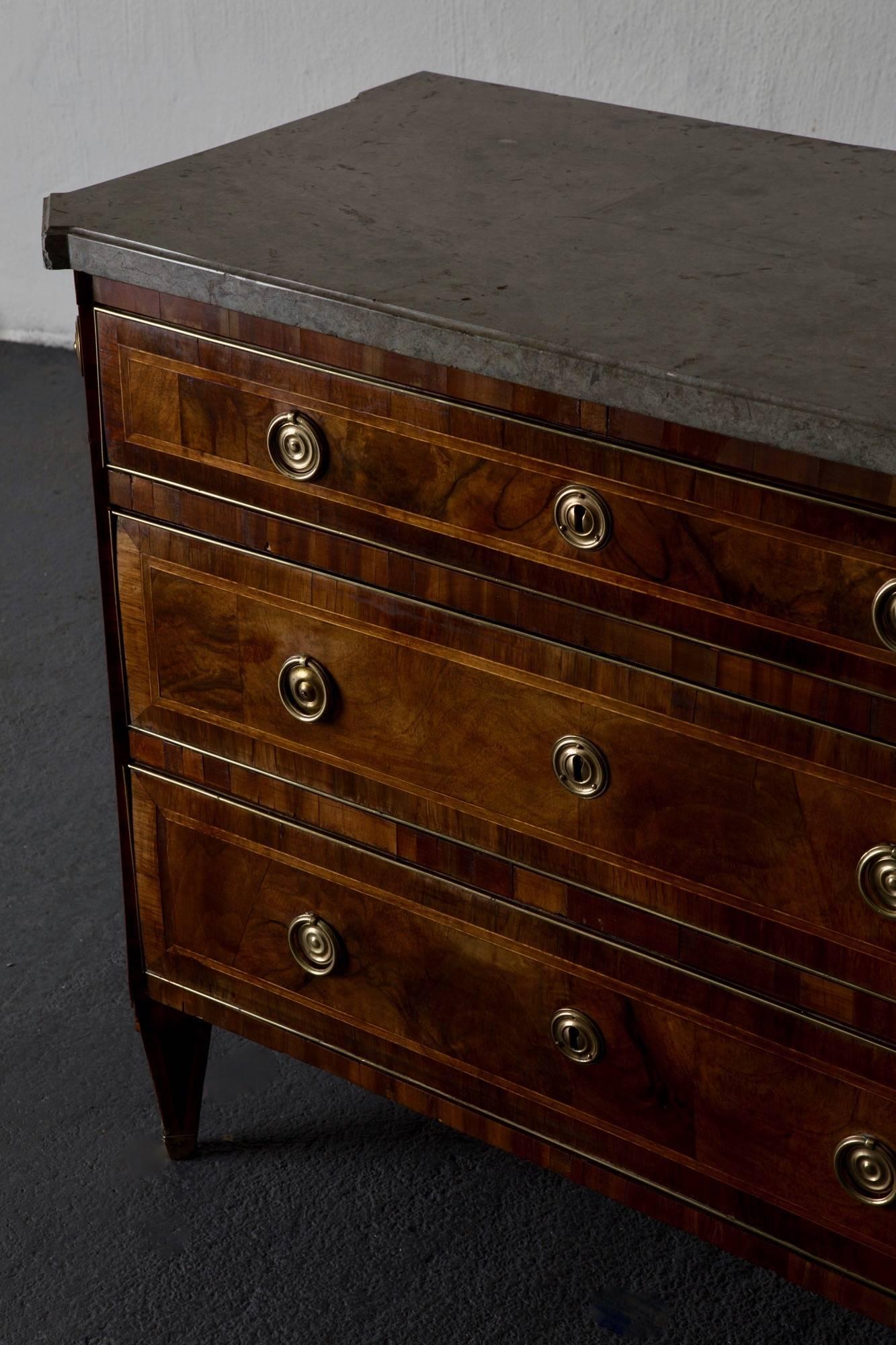 Chest of Drawers Swedish Gustavian Neoclassical, 19th Century Stone Top, Sweden 1