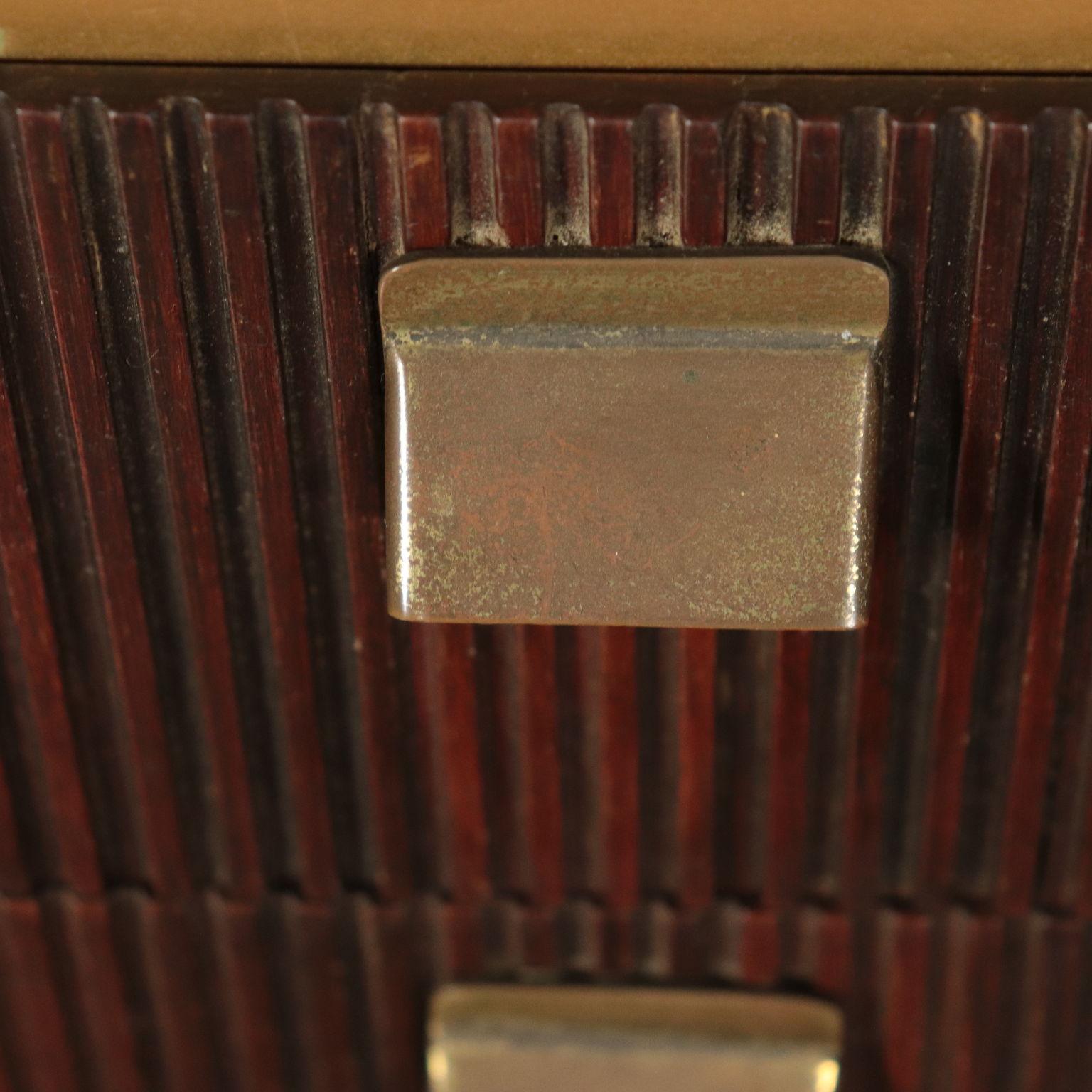 Chest of Drawers Veneered Wood Mirror Glass Brass, Italy, 1950s-1960s 4