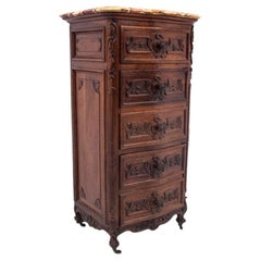 Antique Chest of Drawers with a Stone Top, Tallboy, France, circa 1910