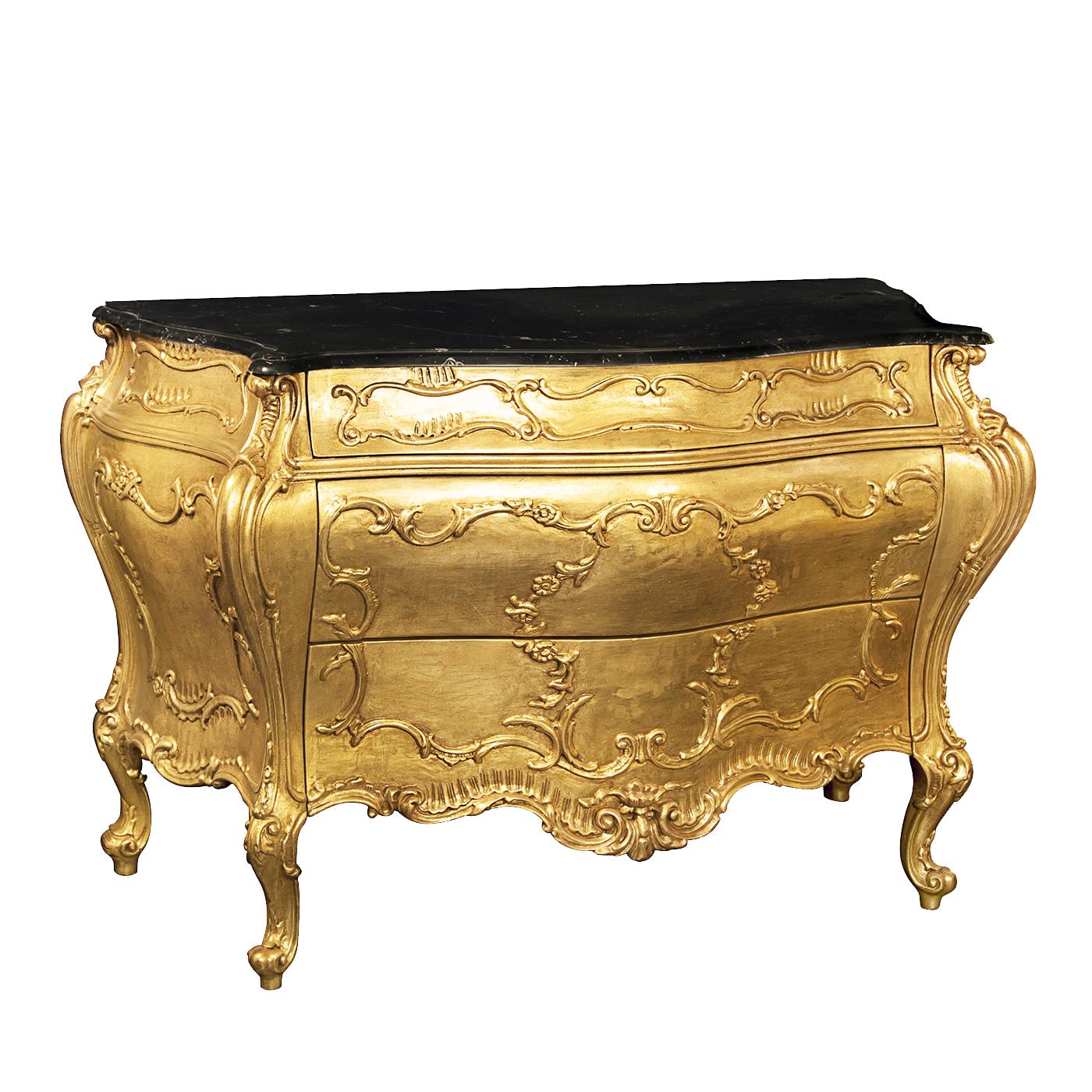 A celebration of traditional craftsmanship and Baroque-inspired style, this chest of drawers is a precious object of functional decor that will enrich the look of a living room, entryway, or bedroom and provide invaluable storage space for everyday