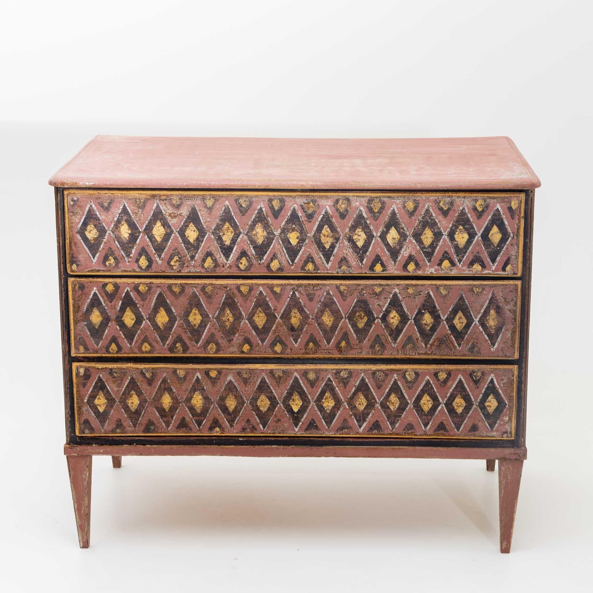 Chest of Drawers with Harlequin Pattern, 19th Century In Good Condition In Greding, DE