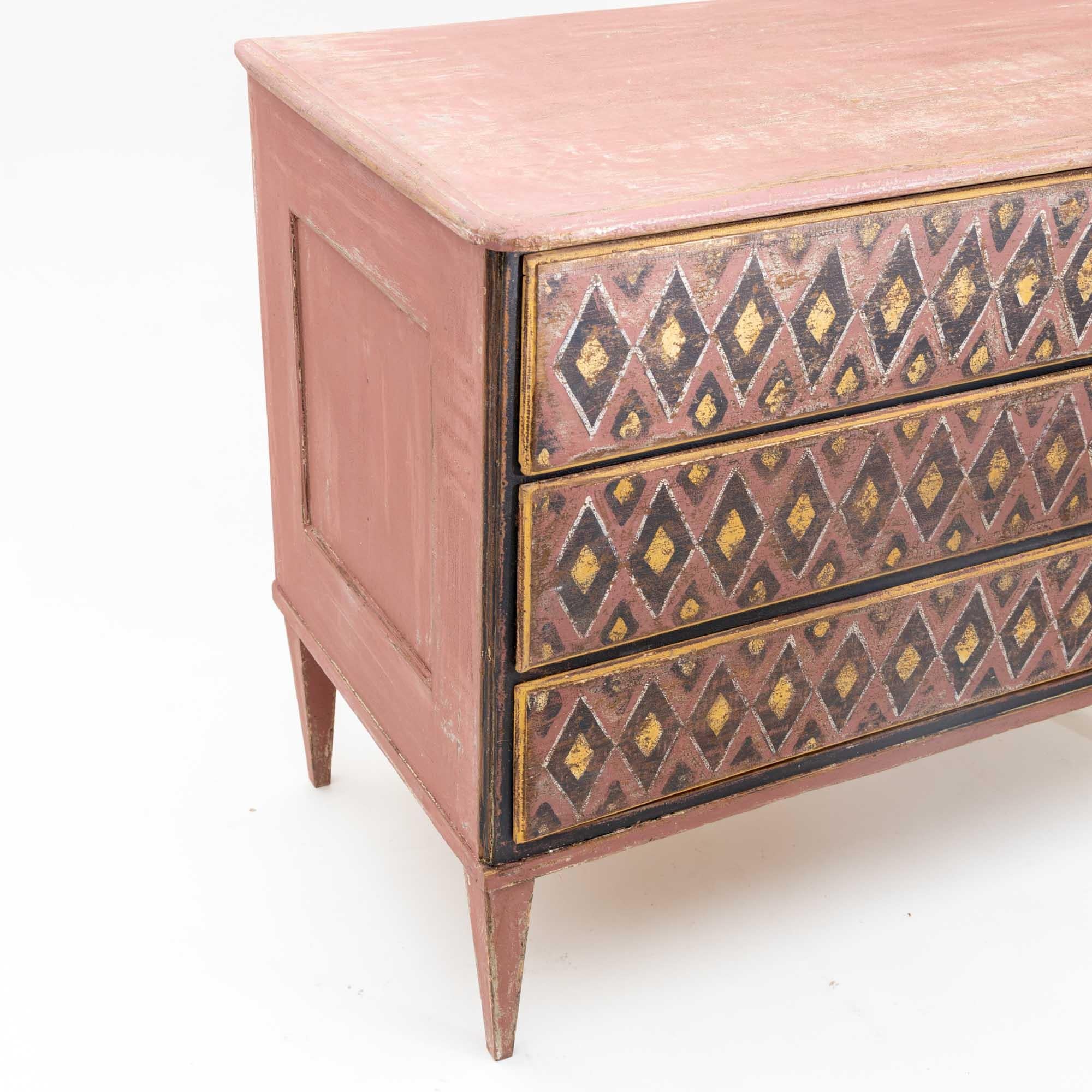 Wood Chest of Drawers with Harlequin Pattern, 19th Century