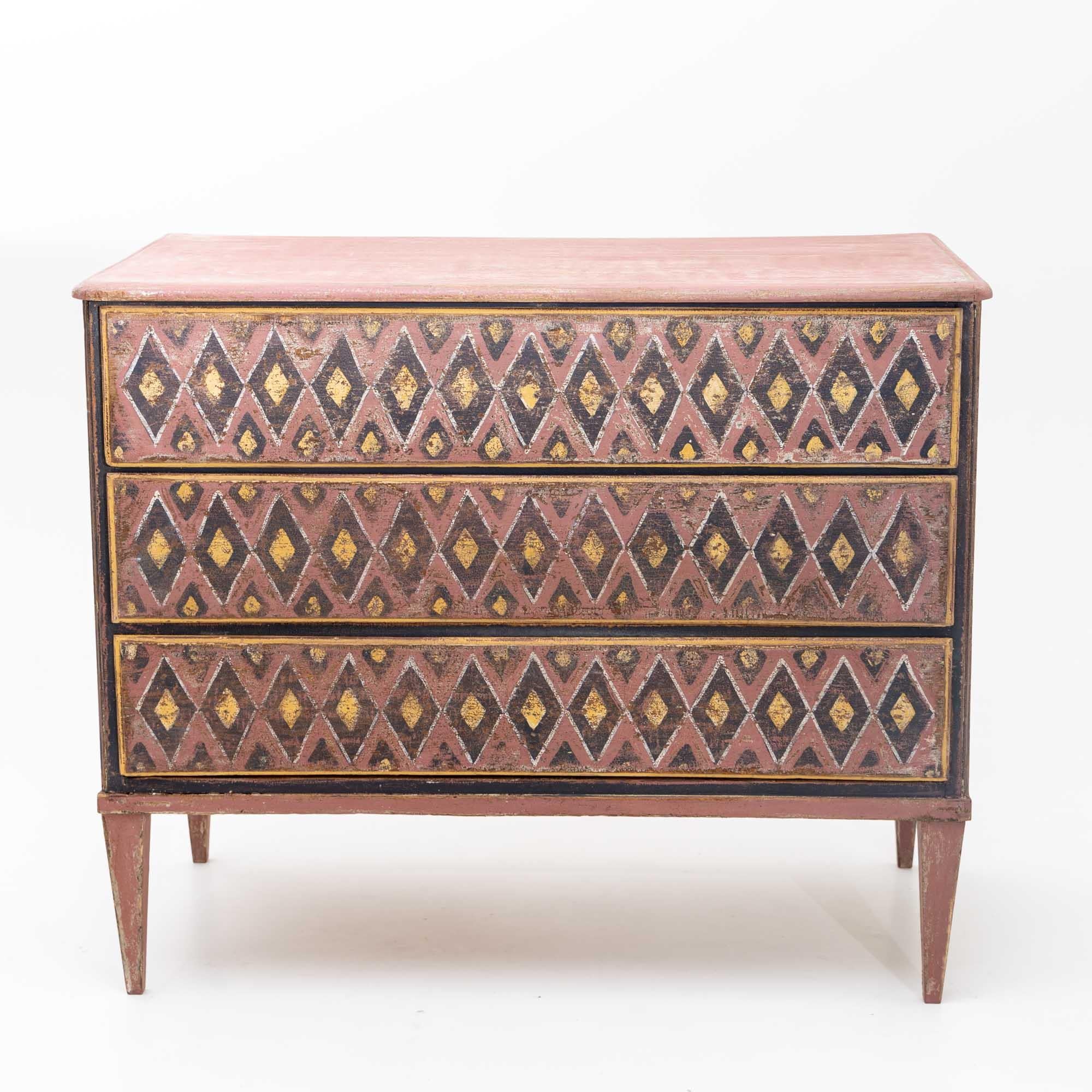 Chest of Drawers with Harlequin Pattern, 19th Century 3