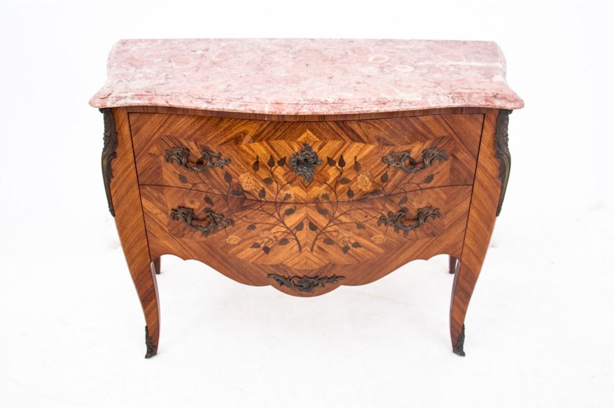 Chest of drawers with intarsia and marble top, France, circa 1880. For Sale 5