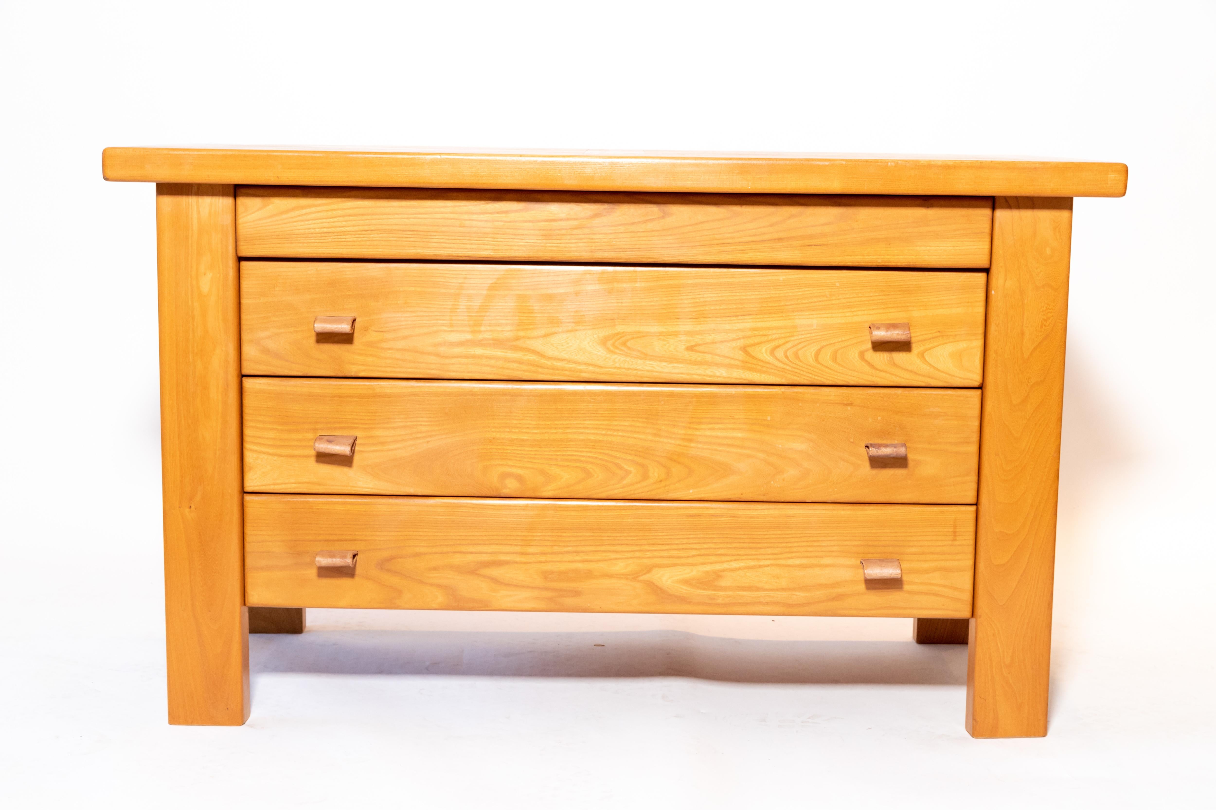 Pierre Chapo chest of drawers with leather pulls, France, 1960s.