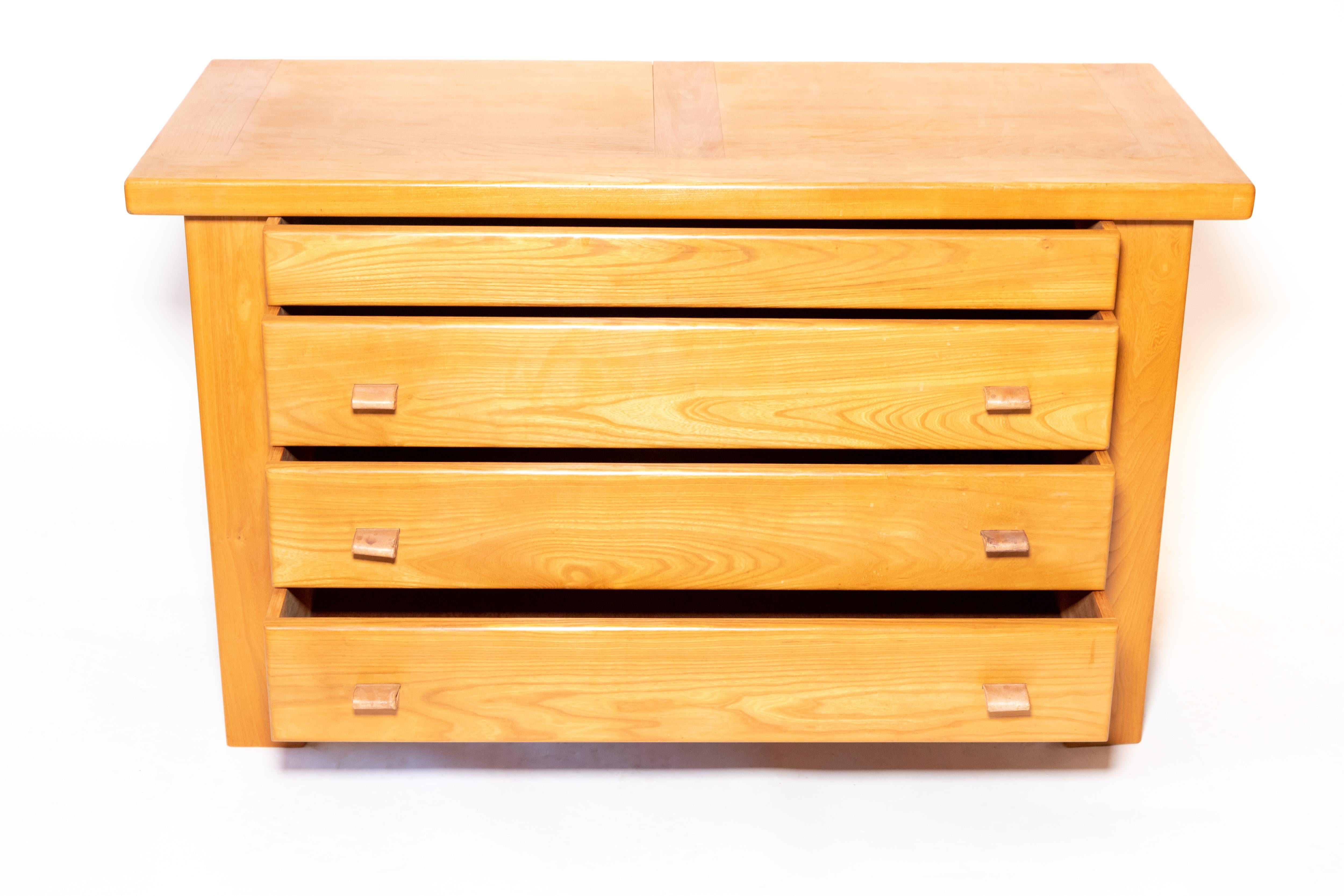 Mid-Century Modern Pierre Chapo Chest of Drawers with Leather Pulls, France, 1960s