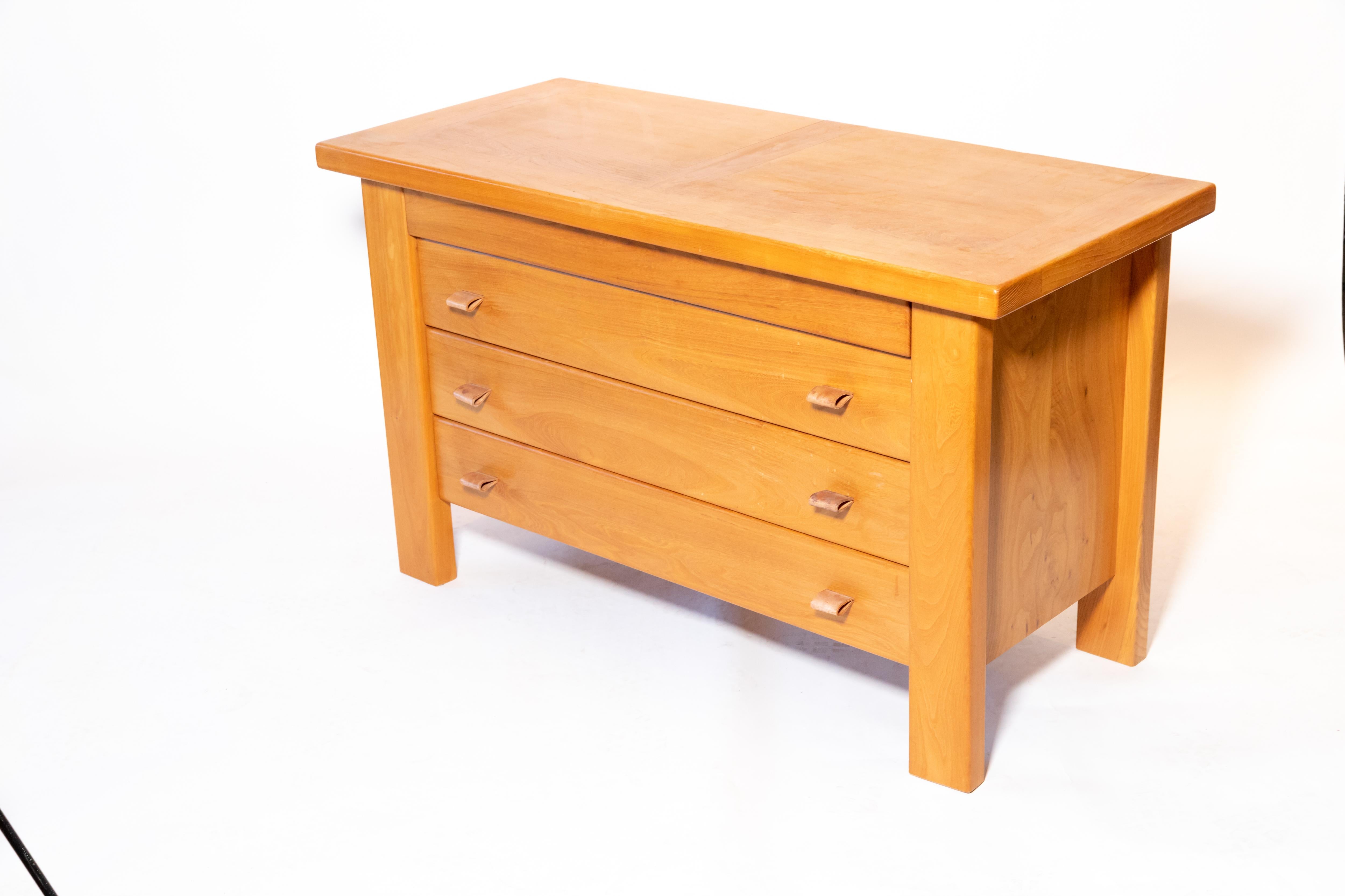 Mid-20th Century Pierre Chapo Chest of Drawers with Leather Pulls, France, 1960s