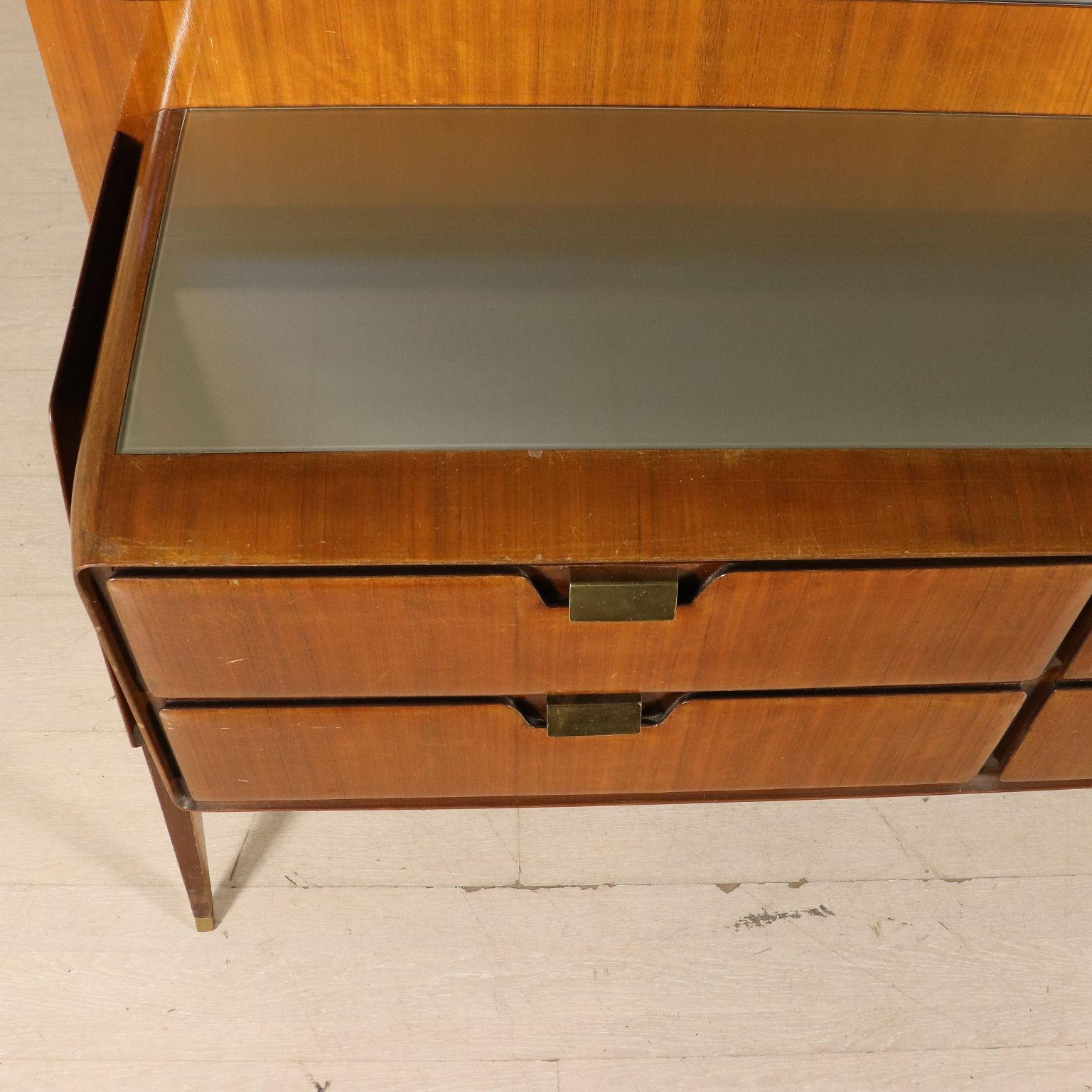 Mid-Century Modern Chest of Drawers with Mirror Mahogany Veneer Vintage Italy, 1950s