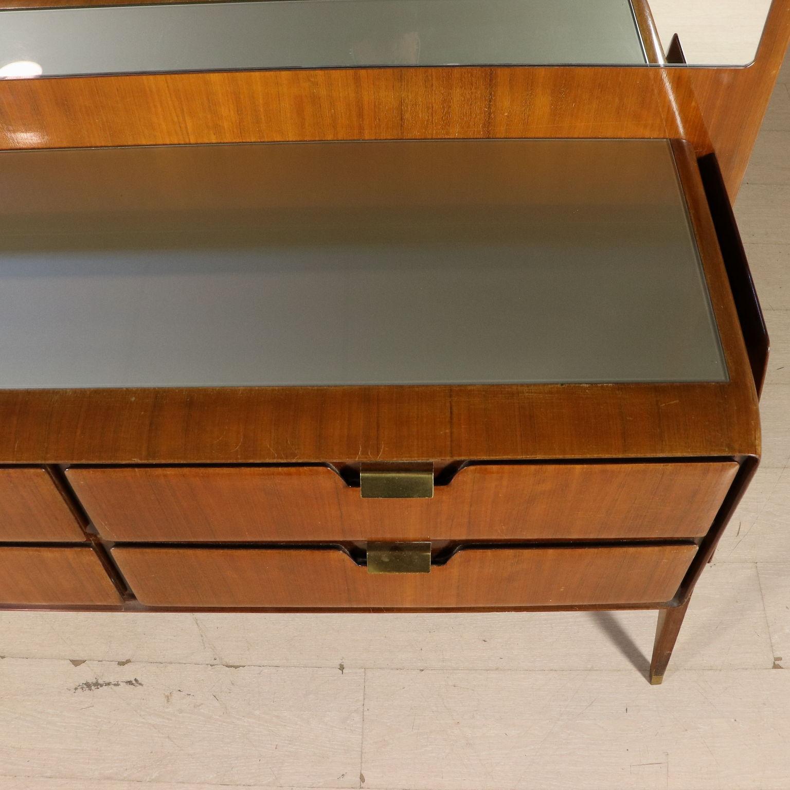 Italian Chest of Drawers with Mirror Mahogany Veneer Vintage Italy, 1950s