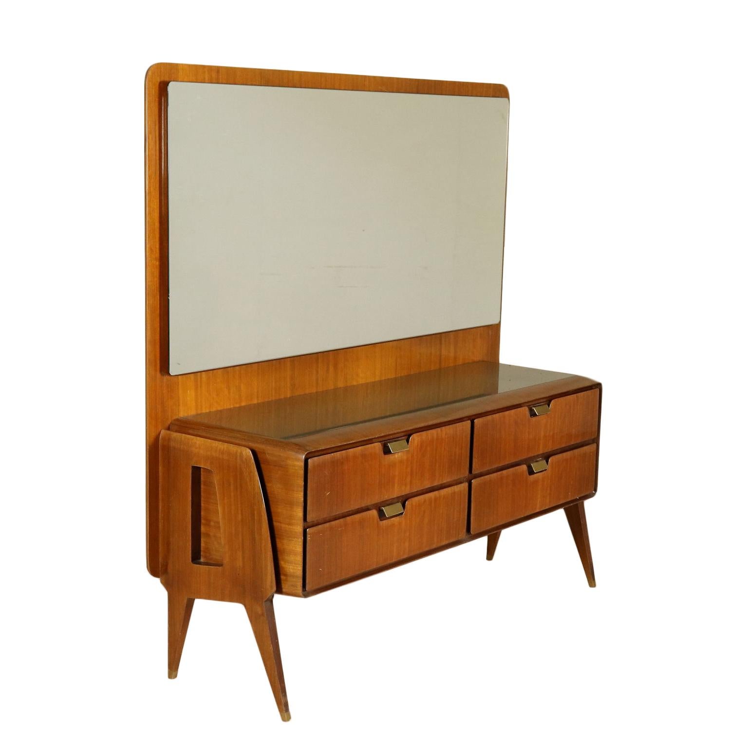 Chest of Drawers with Mirror Mahogany Veneer Vintage Italy, 1950s