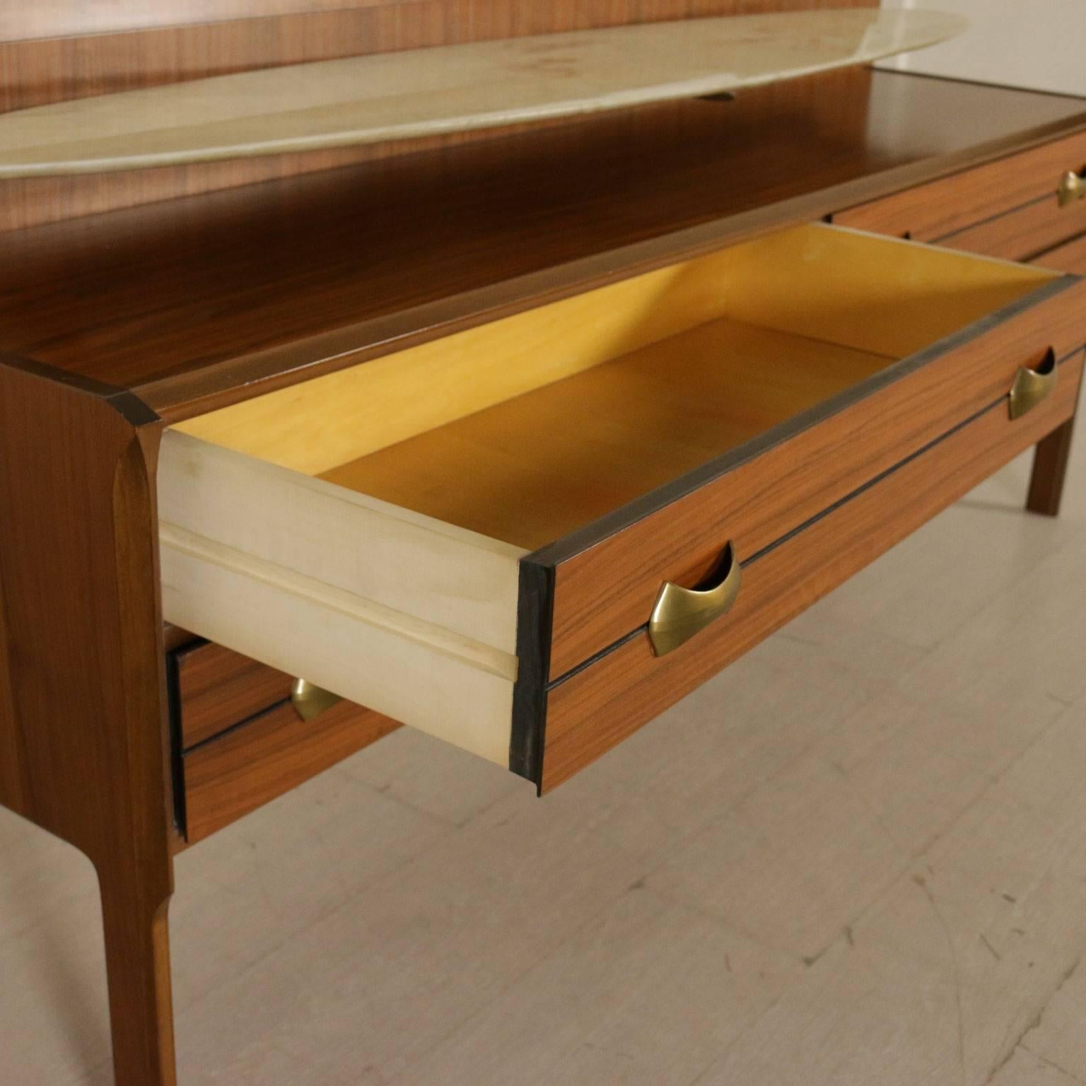 Chest of Drawers with Mirror Walnut Veneer Marble Brass Vintage, Italy, 1960s 5