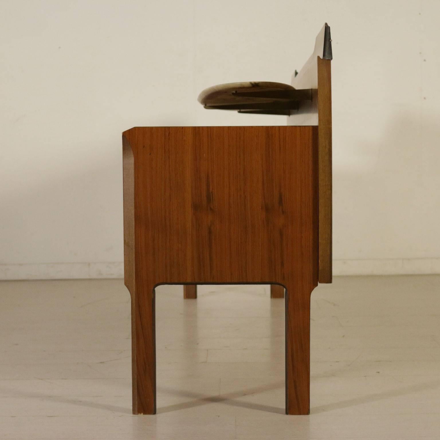 Chest of Drawers with Mirror Walnut Veneer Marble Brass Vintage, Italy, 1960s 10