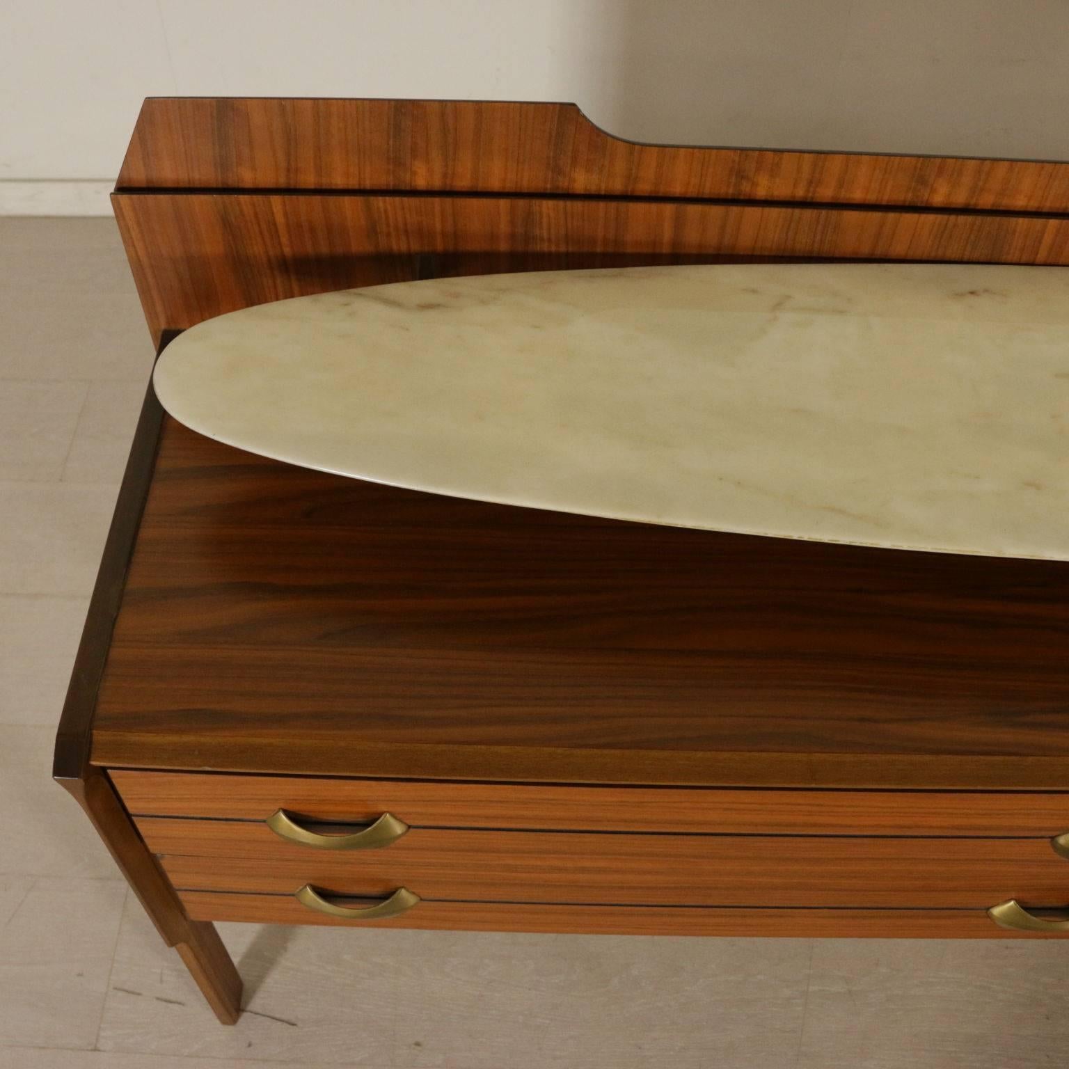 Mid-Century Modern Chest of Drawers with Mirror Walnut Veneer Marble Brass Vintage, Italy, 1960s