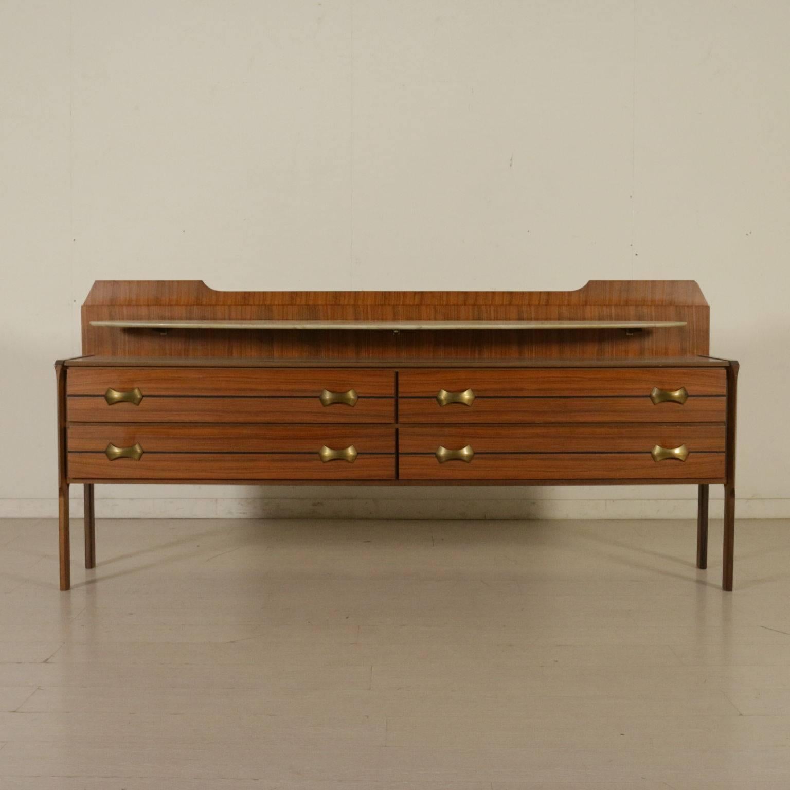 Italian Chest of Drawers with Mirror Walnut Veneer Marble Brass Vintage, Italy, 1960s