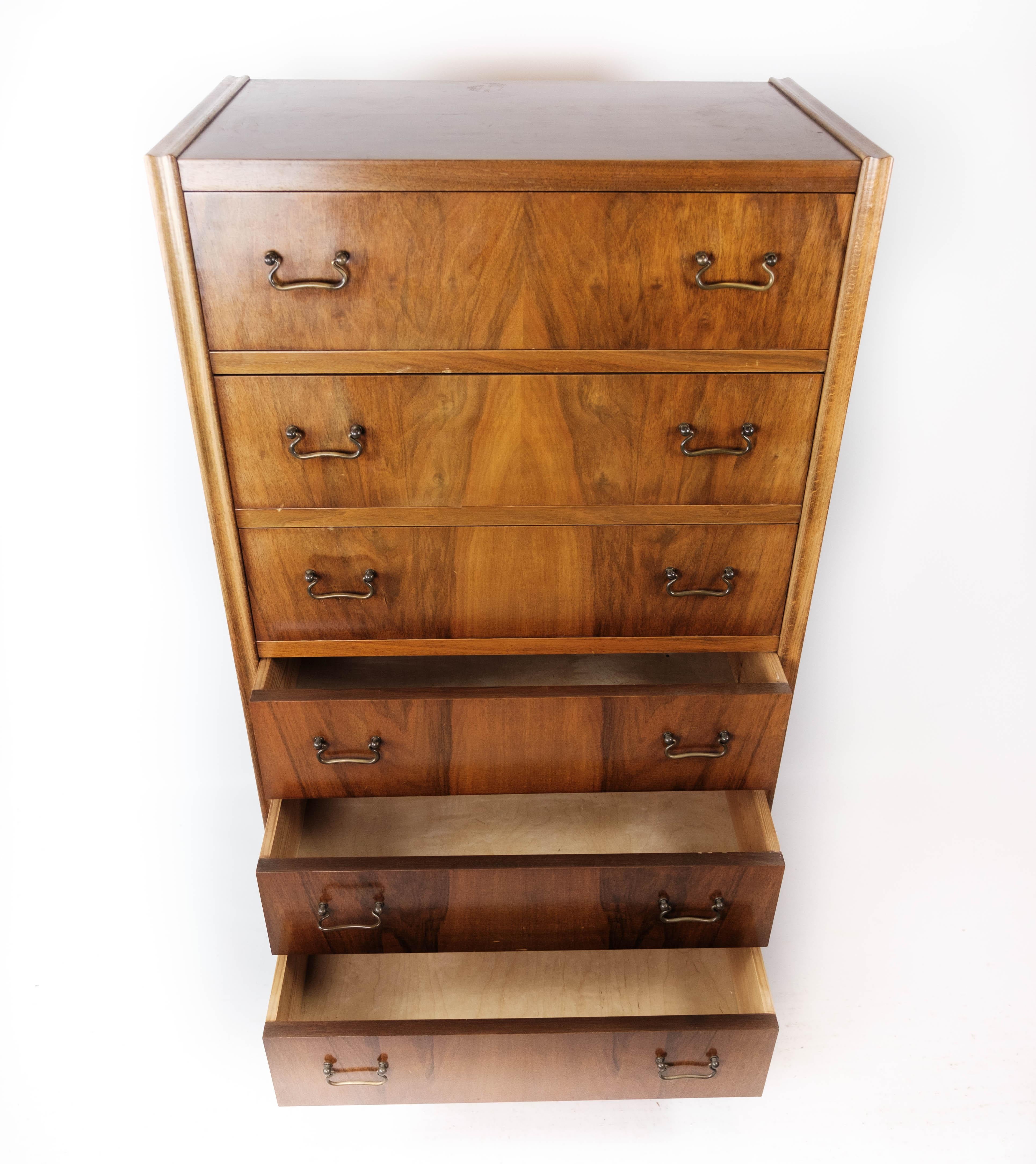 Chest of Drawers with Six Drawers of Walnut, Designed by Frits Henningsen, 1960s 4