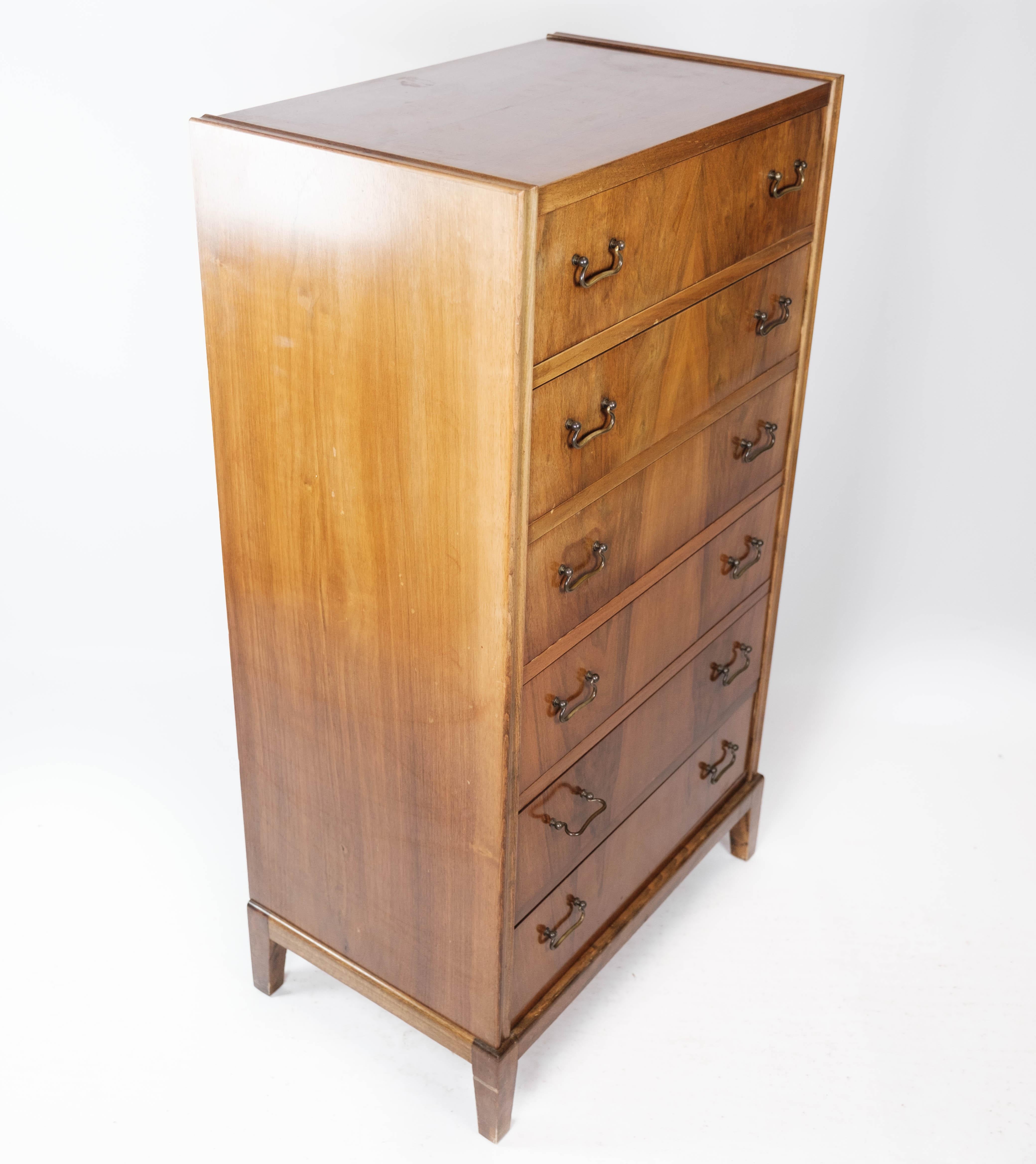 Chest of Drawers with Six Drawers of Walnut, Designed by Frits Henningsen, 1960s 7