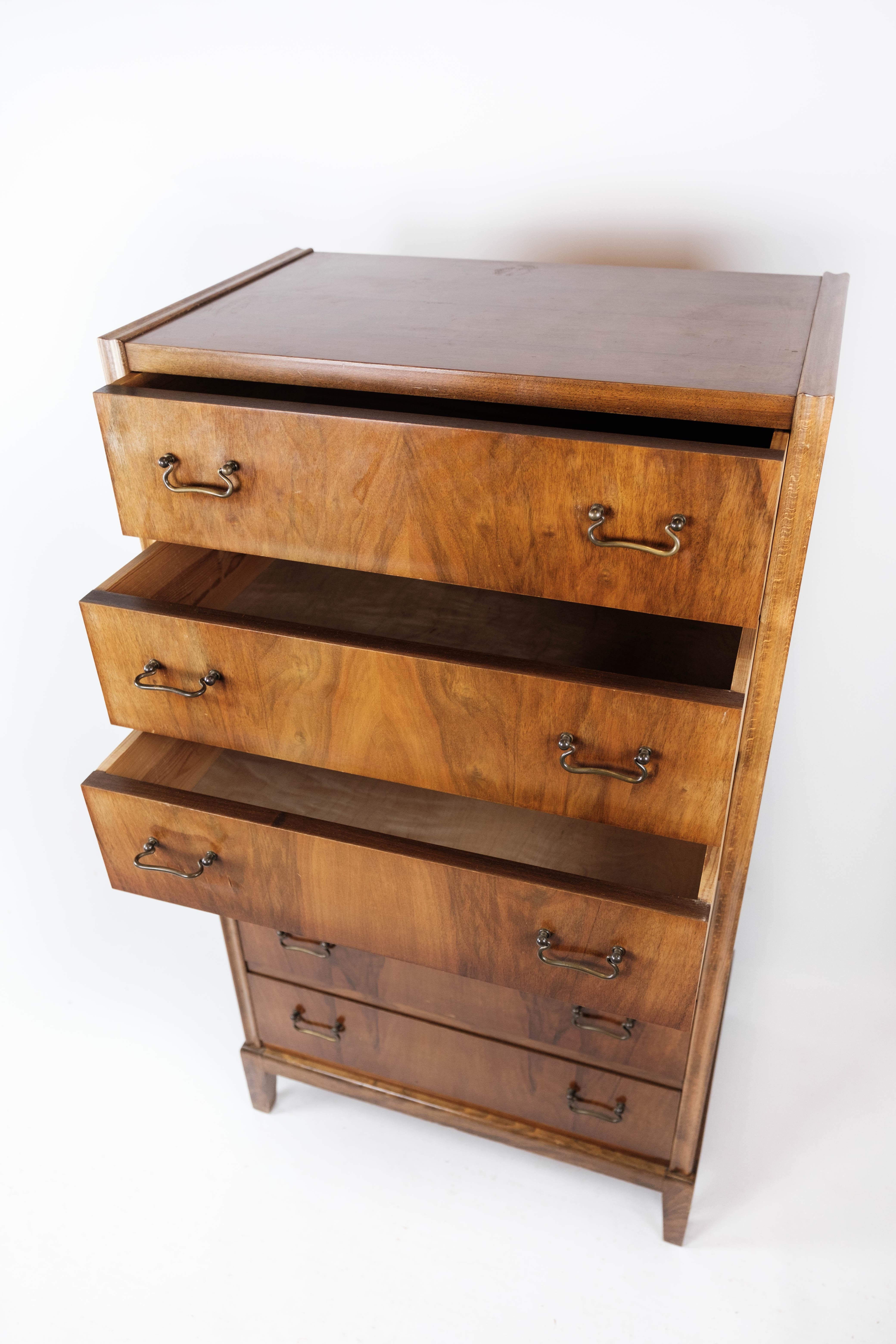 Mid-20th Century Chest of Drawers with Six Drawers of Walnut, Designed by Frits Henningsen, 1960s