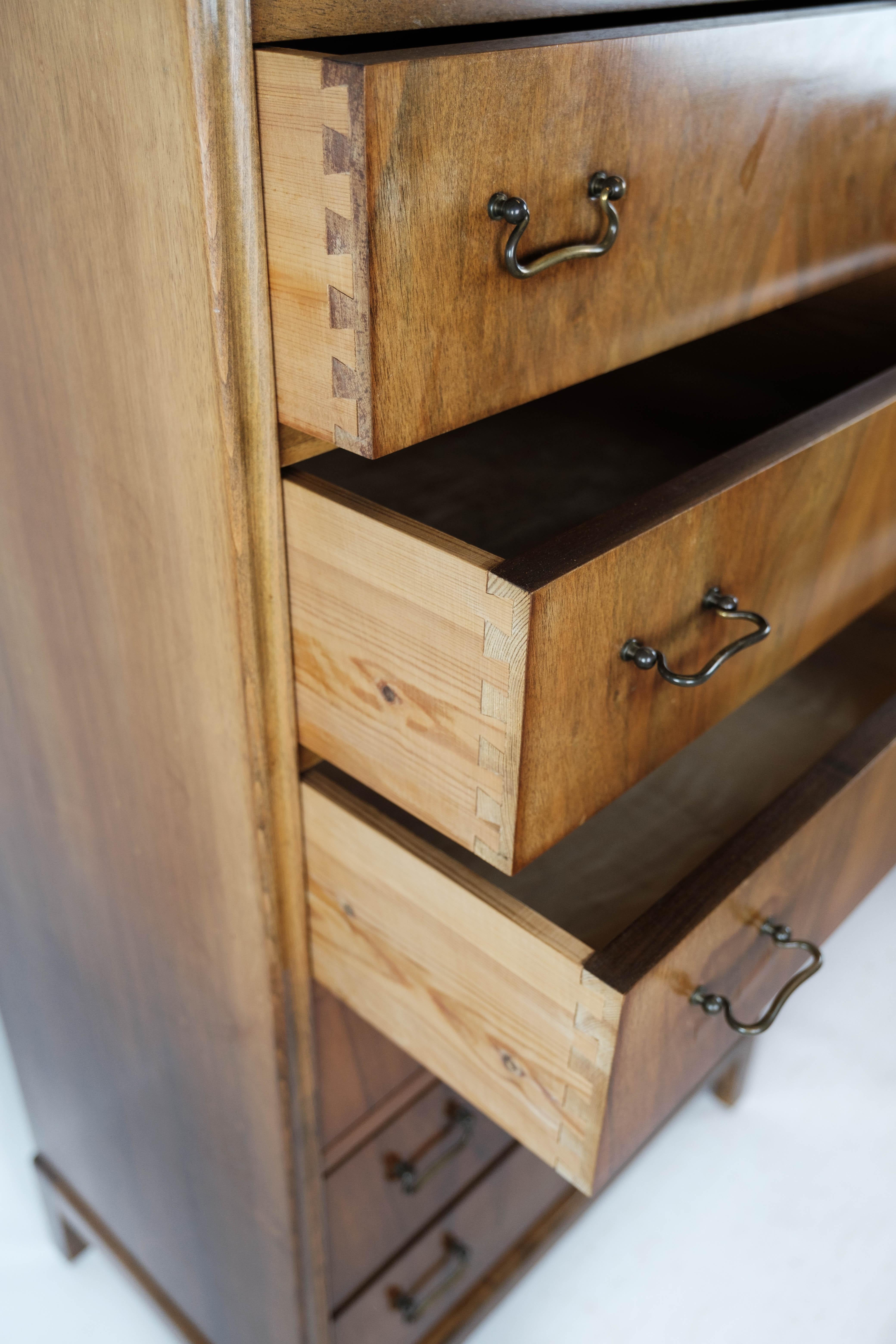 Chest of Drawers with Six Drawers of Walnut, Designed by Frits Henningsen, 1960s 2