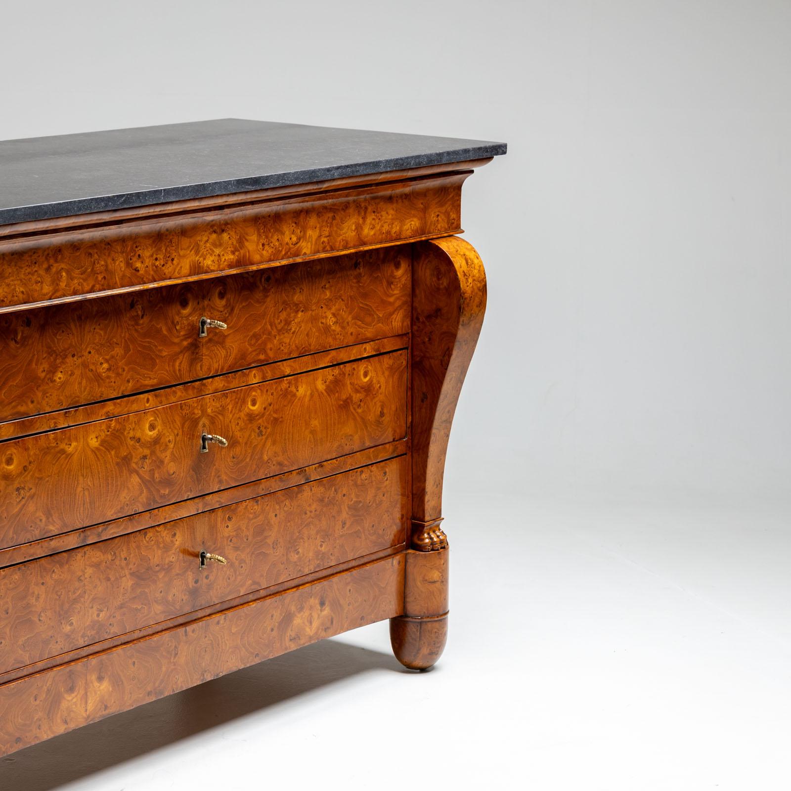 Veneer Chest of drawers with stone top, France, 1st half of the 19th century For Sale