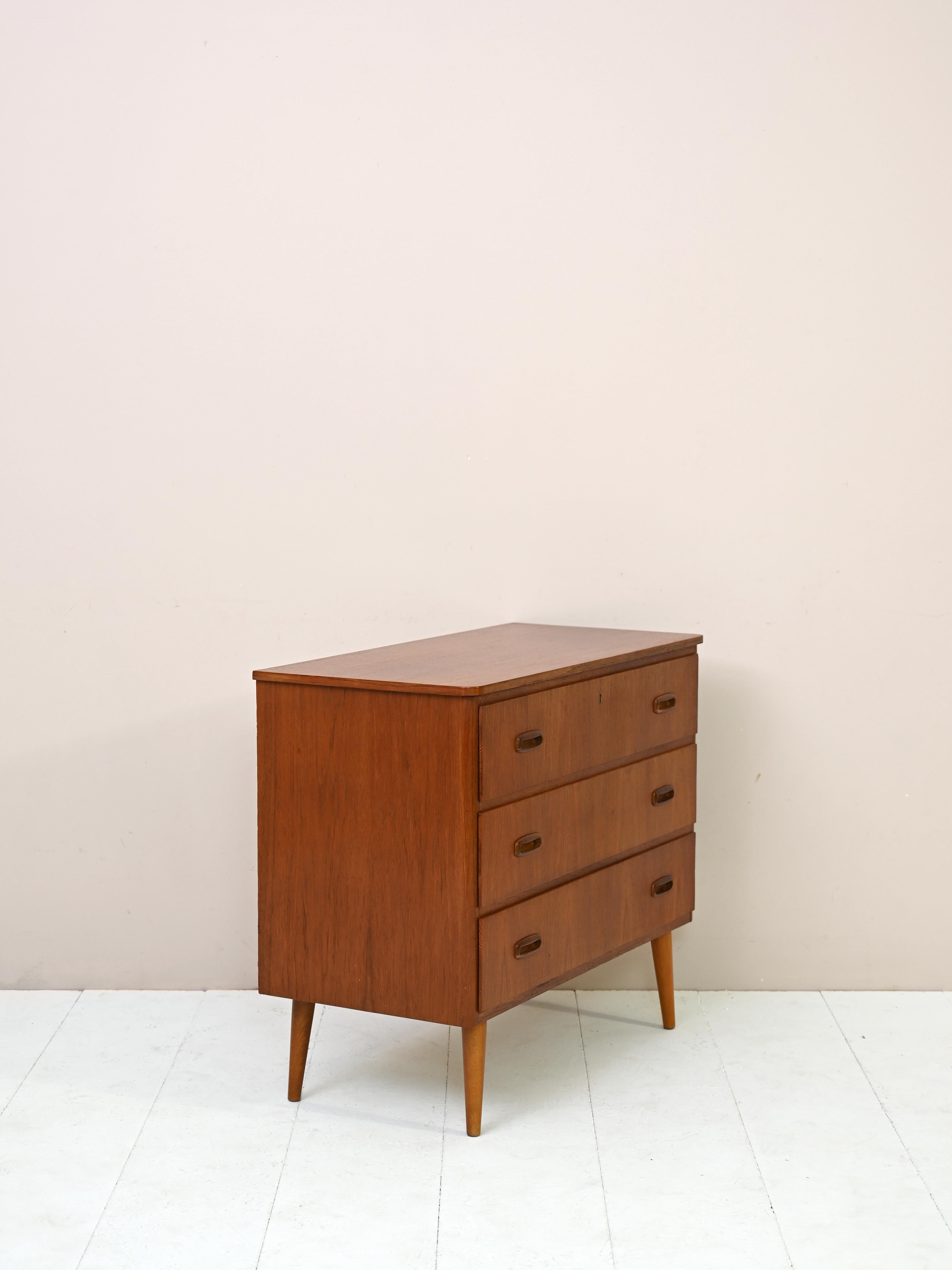 Scandinavian Modern Chest of Drawers with Three Drawers in Teak Wood