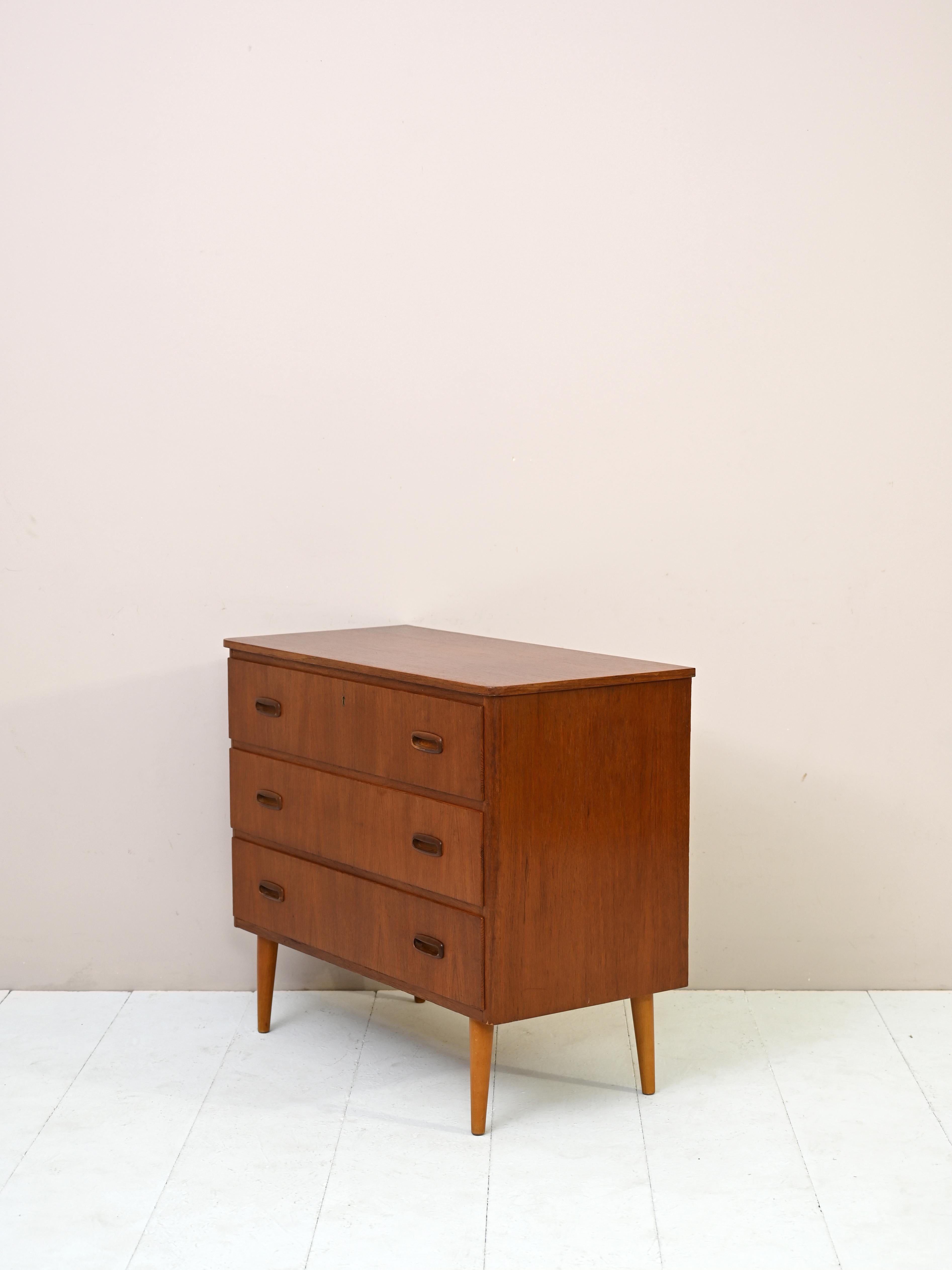 Scandinavian Chest of Drawers with Three Drawers in Teak Wood