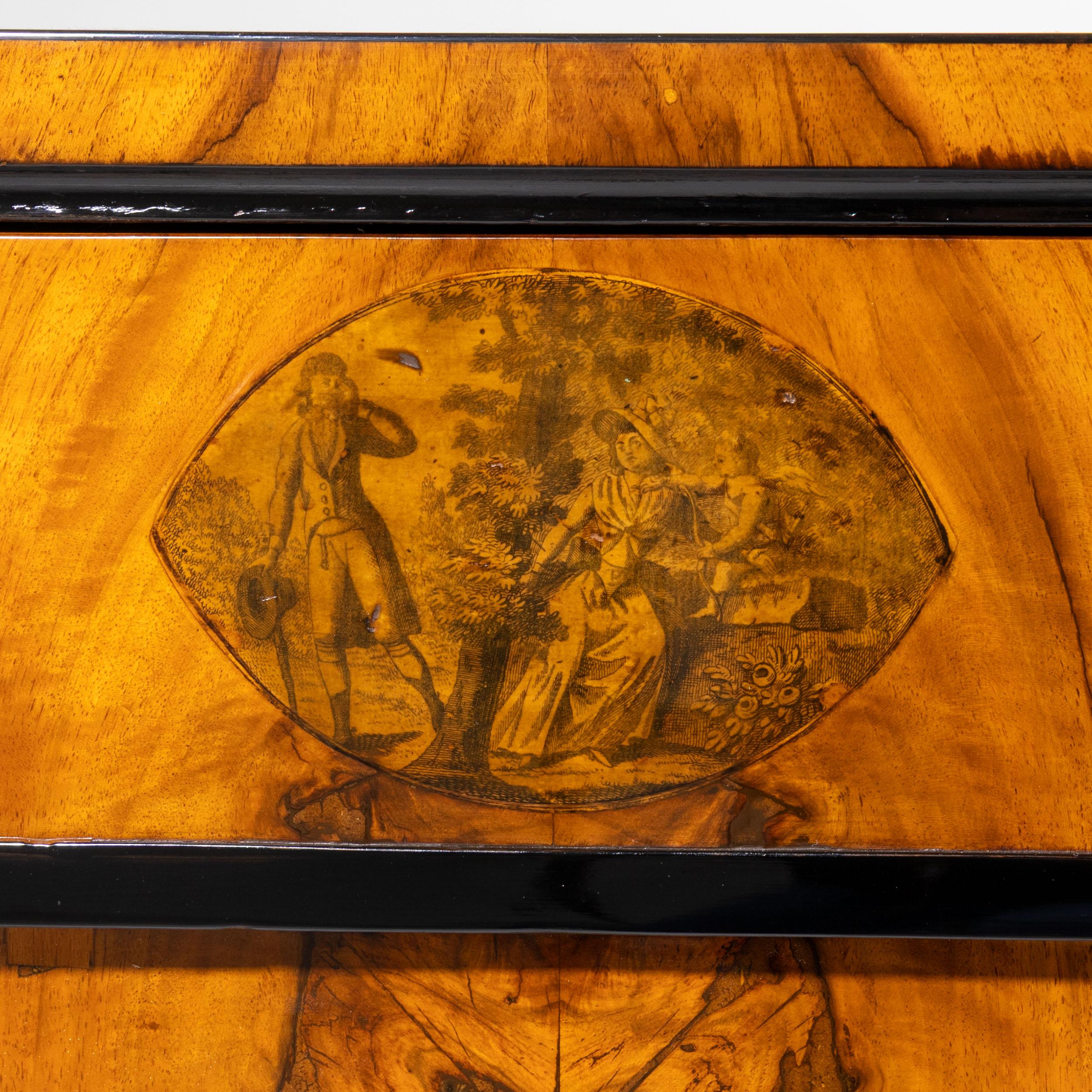 Biedermeier Chest of Drawers with Transfer Decoration, Southern Germany, circa 1820 en vente